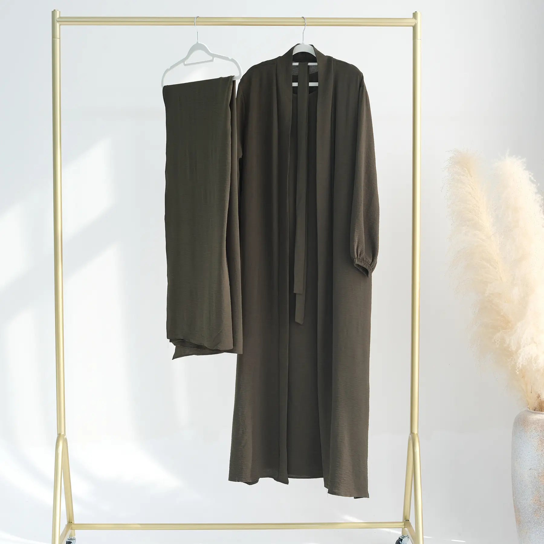 2 Piece Wrinkle-Resistant Fabric Cardigan & Open Abaya Dress Set for Women - Perfect for Prayer, Modest Fashion & Everyday Wear
