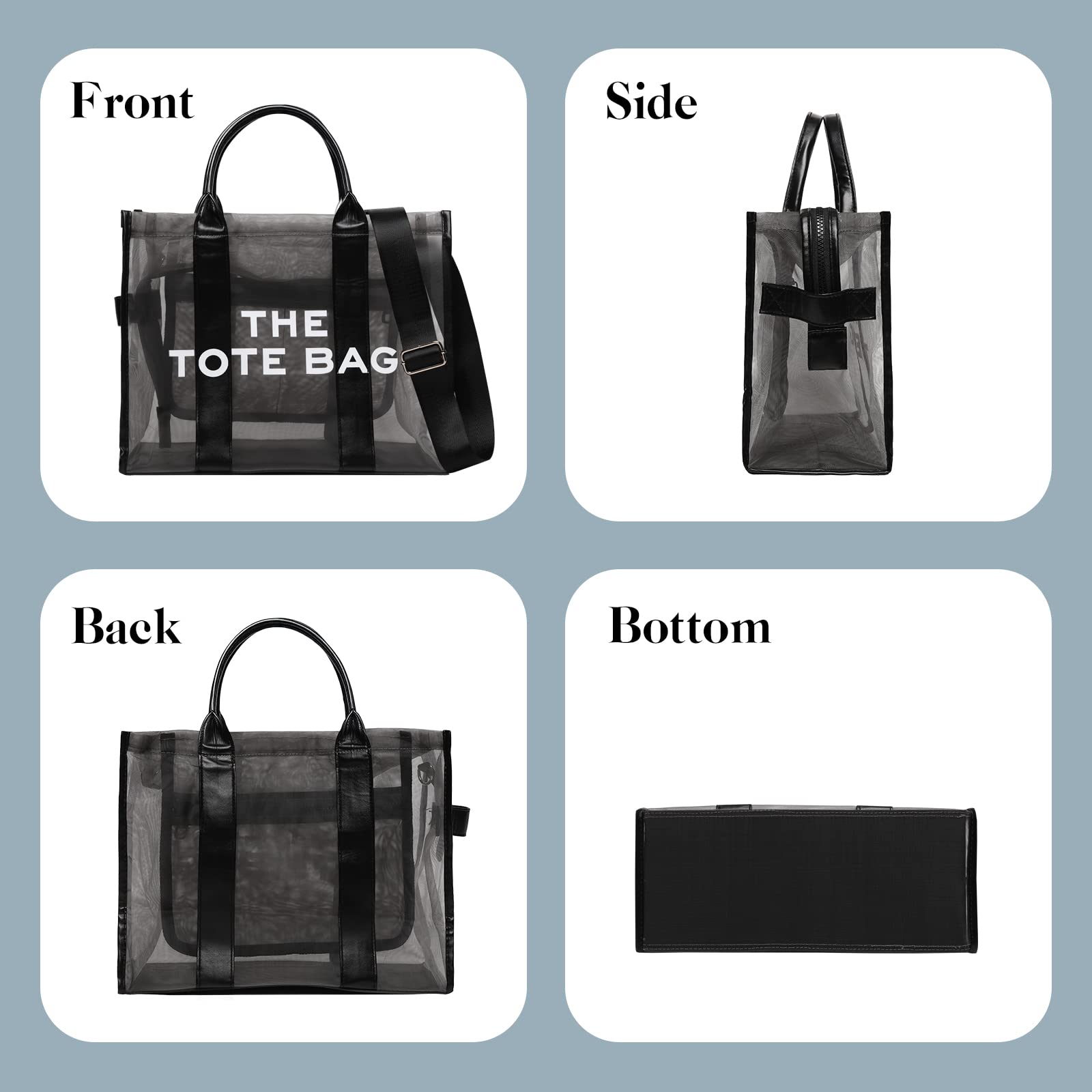 Stylish Mesh Tote Bag for Women - Zippered Beach Tote & Clear Crossbody Purse | Perfect for Travel, Work & Summer Outings
