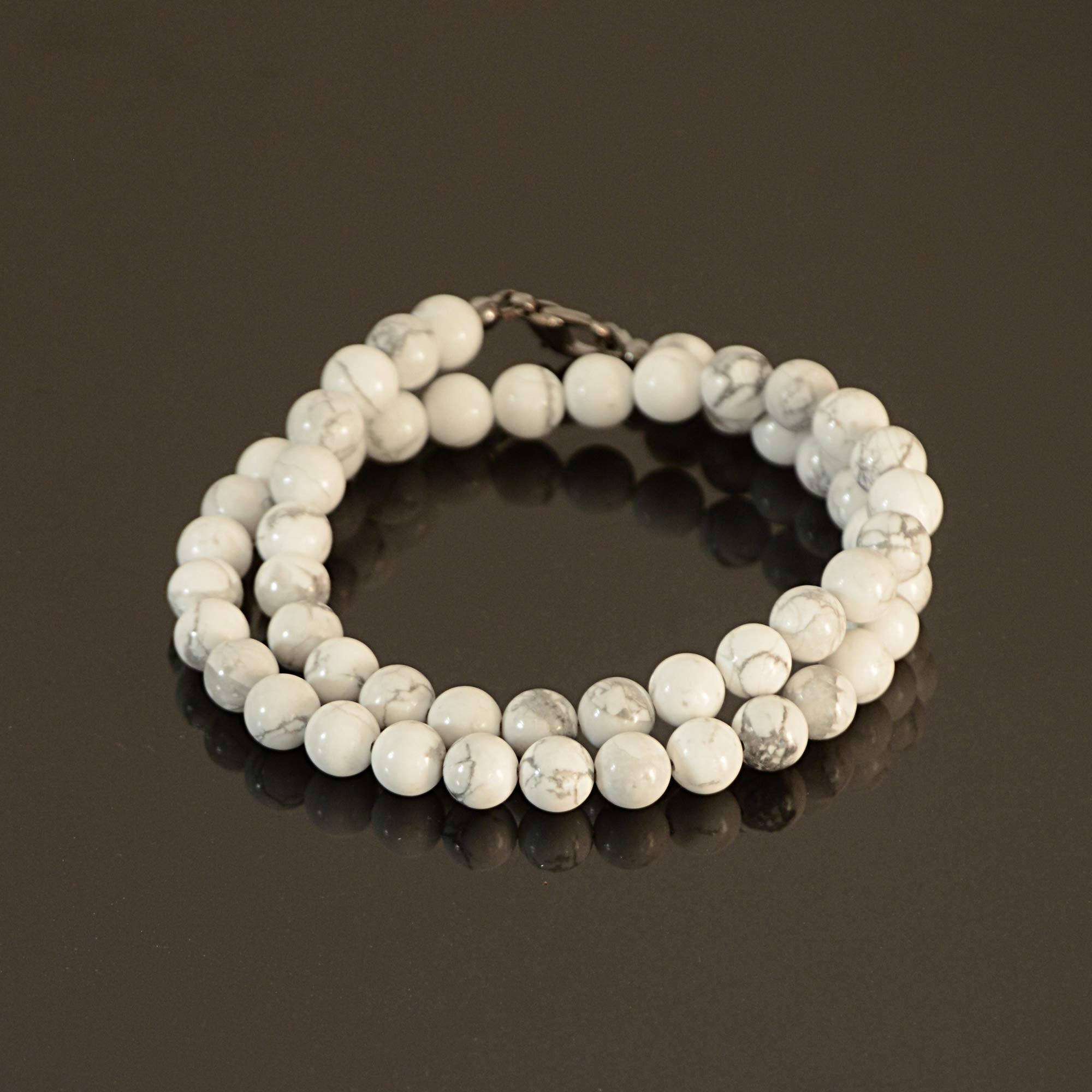 Handmade Howlite Stone Beaded Choker Necklace for Men - 19 Inch Natural White Beaded Jewelry, Perfect Gift for Boyfriend, Husband & Fathers - Ideal for Weddings, Parties & Casual Wear