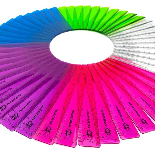 Monster Stationery - 6 Inch / 15cm Shatterproof Transparent Colorful Rulers - Pack of 50 Mixed Colors - Perfect for School, Office & Art Projects