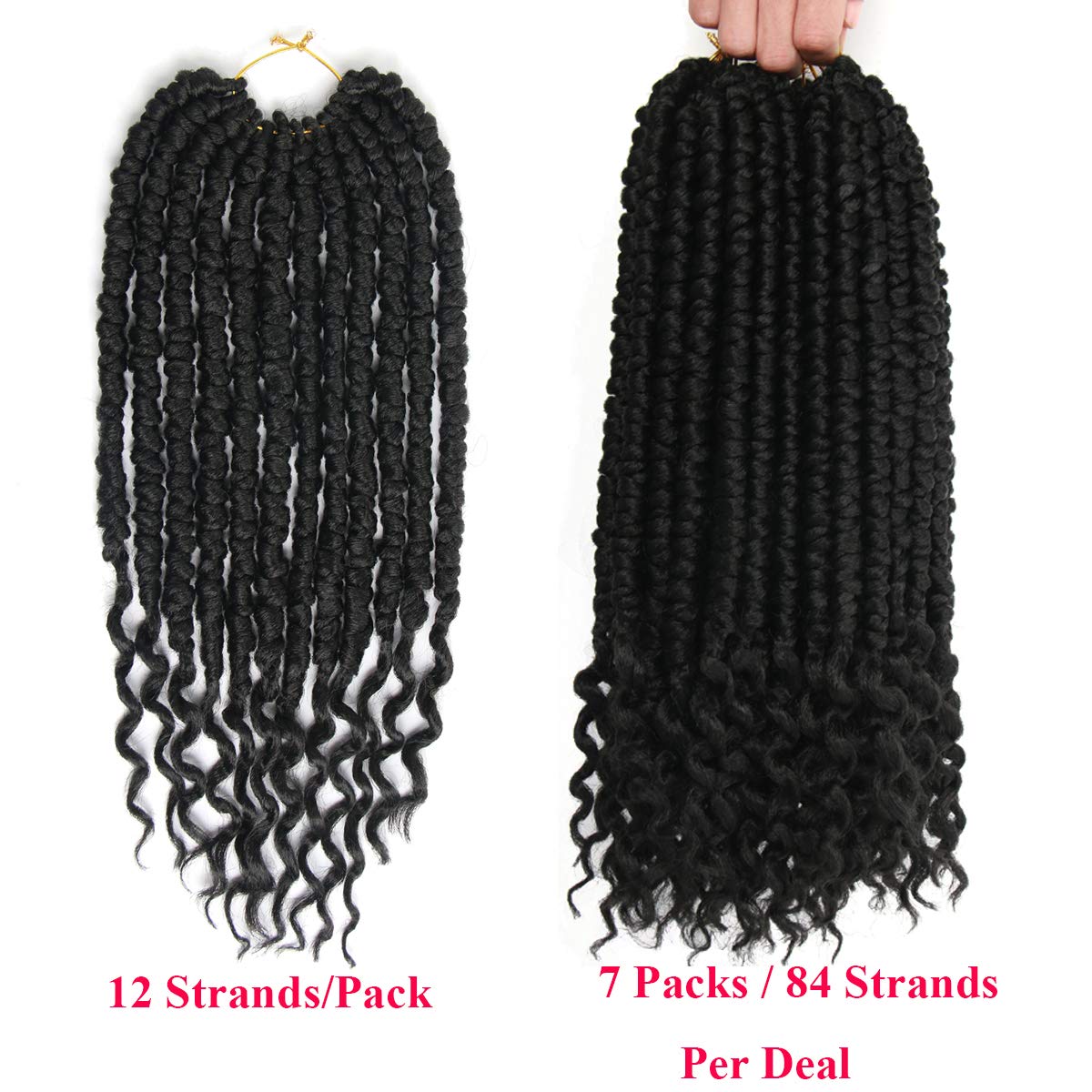 7pcs Crochet Hair Spring Twist Braids with Curl Ends - 14inch Marley Twist Braiding Hair for Black Women (1B Black) - Perfect for Protective Styles, Natural Looks & Everyday Wear