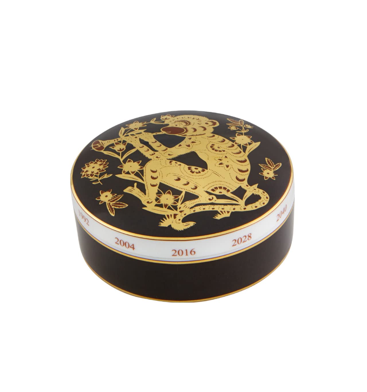 Vista Alegre Golden Large Round Jewelry Box with Monkey Design - Perfect for Gift Giving, Home Decor & Jewelry Storage
