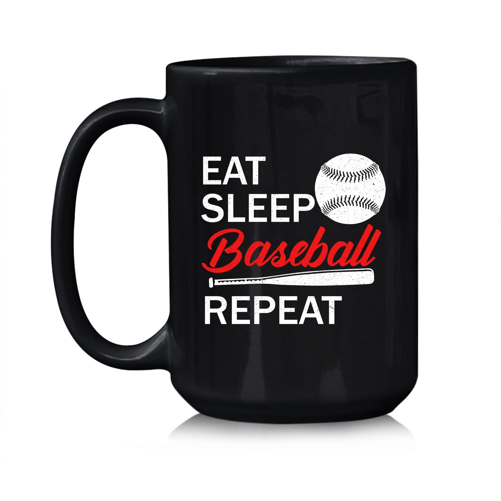 Baseball Repeat Black Coffee Mug - Funny Thank You Gift for Baseball Lovers, 11oz & 15oz Ceramic Mug - Perfect for Coffee, Tea & Hot Drinks at Home, Office or Baseball Games