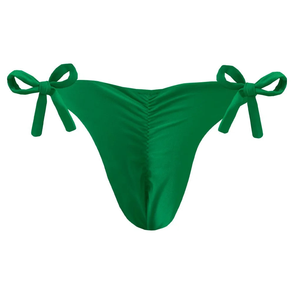 Solid Green Brazilian Tie Side Scrunch Bikini Bottom - Sexy Swimwear for Beach & Pool - Perfect for Summer Vacation, Tropical Getaways & Swim Parties