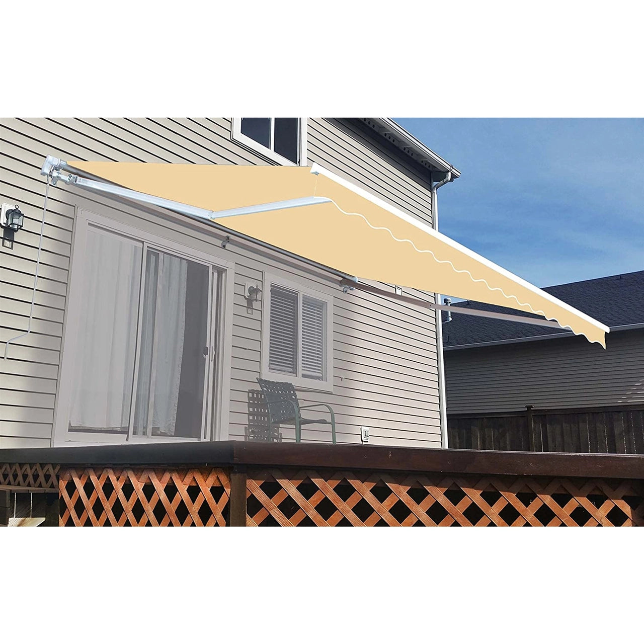 Aleko 16x10 Feet Motorized Retractable Patio Awning with White Frame in Ivory - Perfect for Outdoor Shade, Backyard Relaxation, and Deck Protection