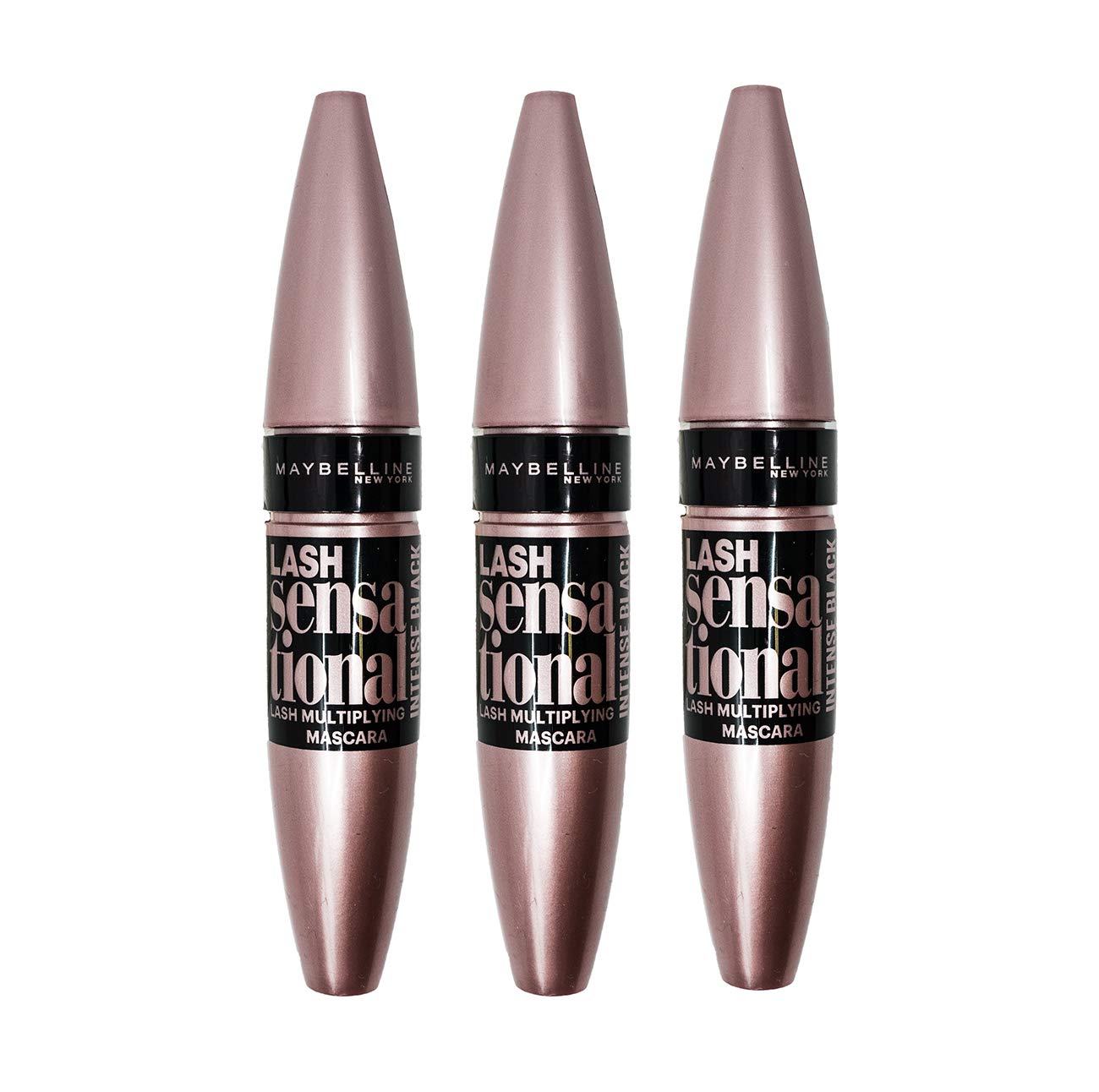 3 Pack Maybelline New York Lash Sensational Full Fan Mascara 9.5ml - Intense Black Waterproof Volumizing Mascara for Dramatic Lashes, Perfect for Day & Night Makeup Looks