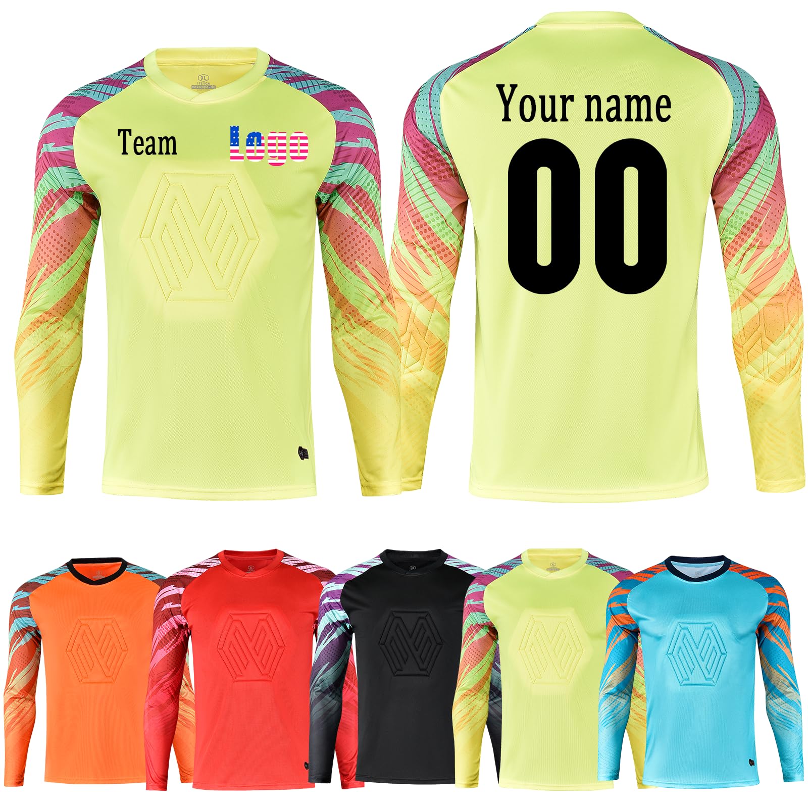 Youth & Adult Padded Goalkeeper Jersey - Long Sleeve Training Soccer Uniform with Custom Name & Number - Perfect for Match Play, Team Practice & Goalkeeper Training