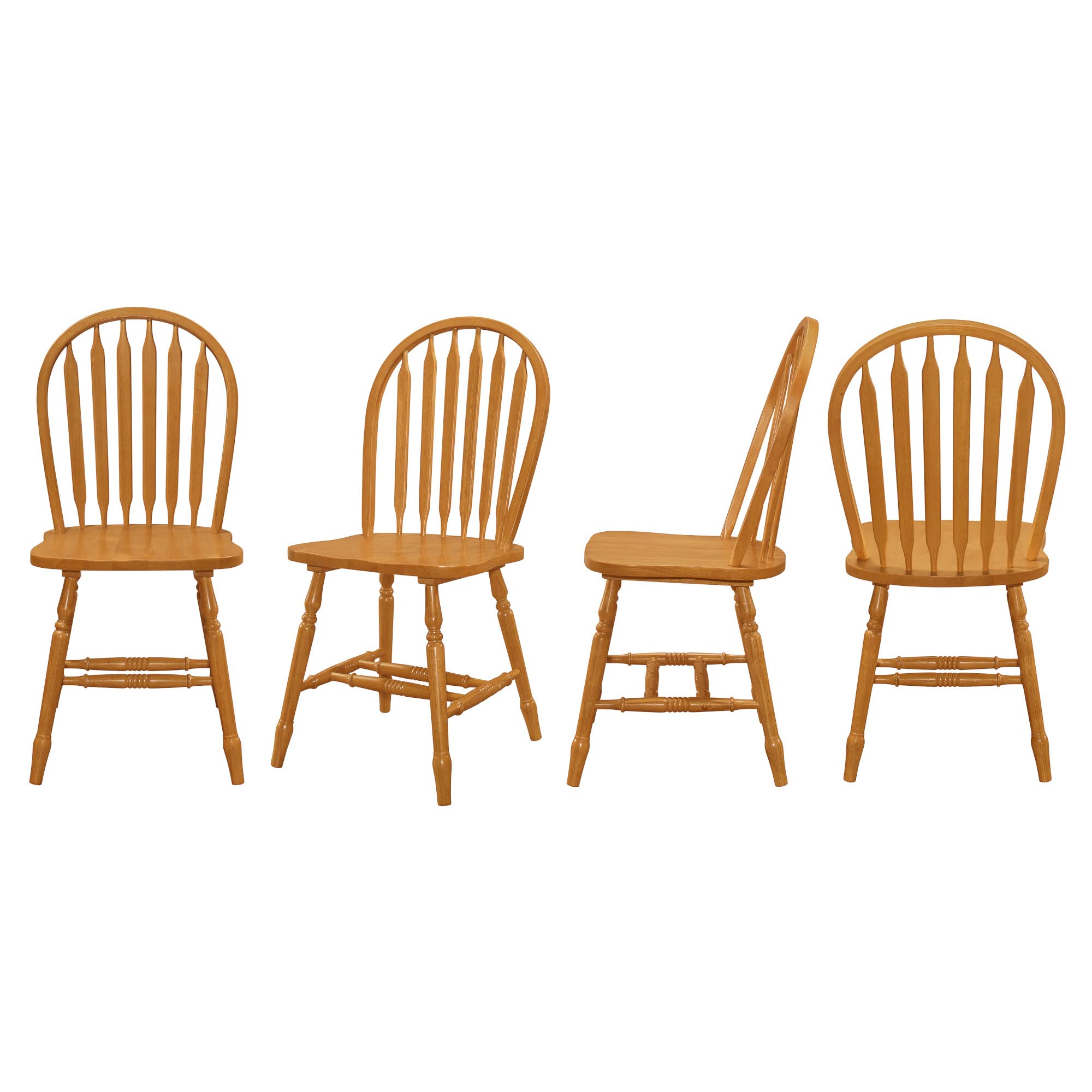 Sunset Trading Selections Windsor Arrowback Solid Wood Dining Chairs - Set of 4 Light Oak Finish Side Chairs, Standard Height for Kitchen, Dining Room & Breakfast Nook