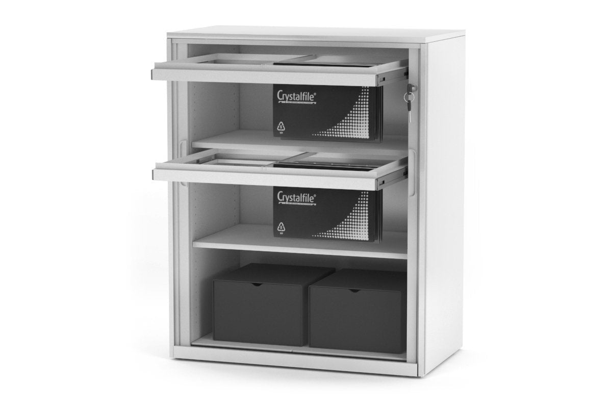 Tambour Sliding Door Storage Cabinet - Metal Organizer with Dimensions 1025H x 900W - Perfect for Home Office, Living Room, and Garage Storage Solutions