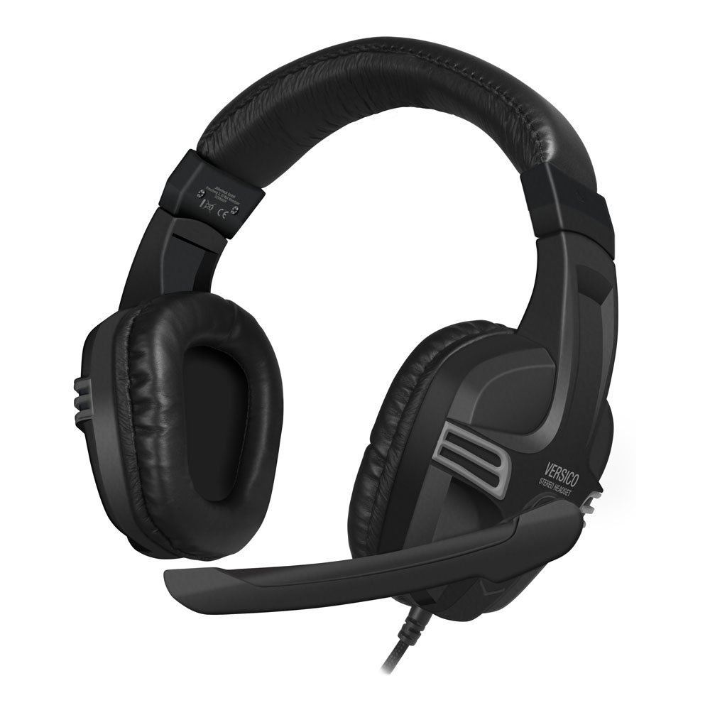 VERSICO Stereo PC Gaming Headset with Full-Range Sound - Noise Cancelling Mic for Online Games, Music Streaming & Conference Calls (Black-Grey) - Perfect for Esports, Work from Home & Virtual Meetings