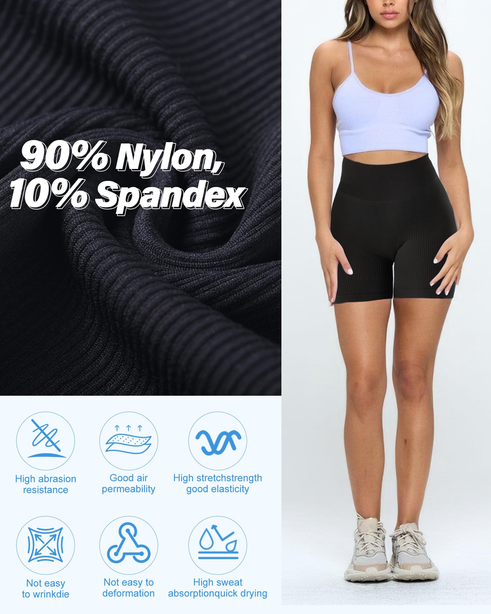 AURUZA Women's High Waist Biker Shorts - Workout Leggings for Yoga, Running & Gym - Solid Blue Athletic Shorts - Perfect for Fitness, Cycling & Lounge Wear