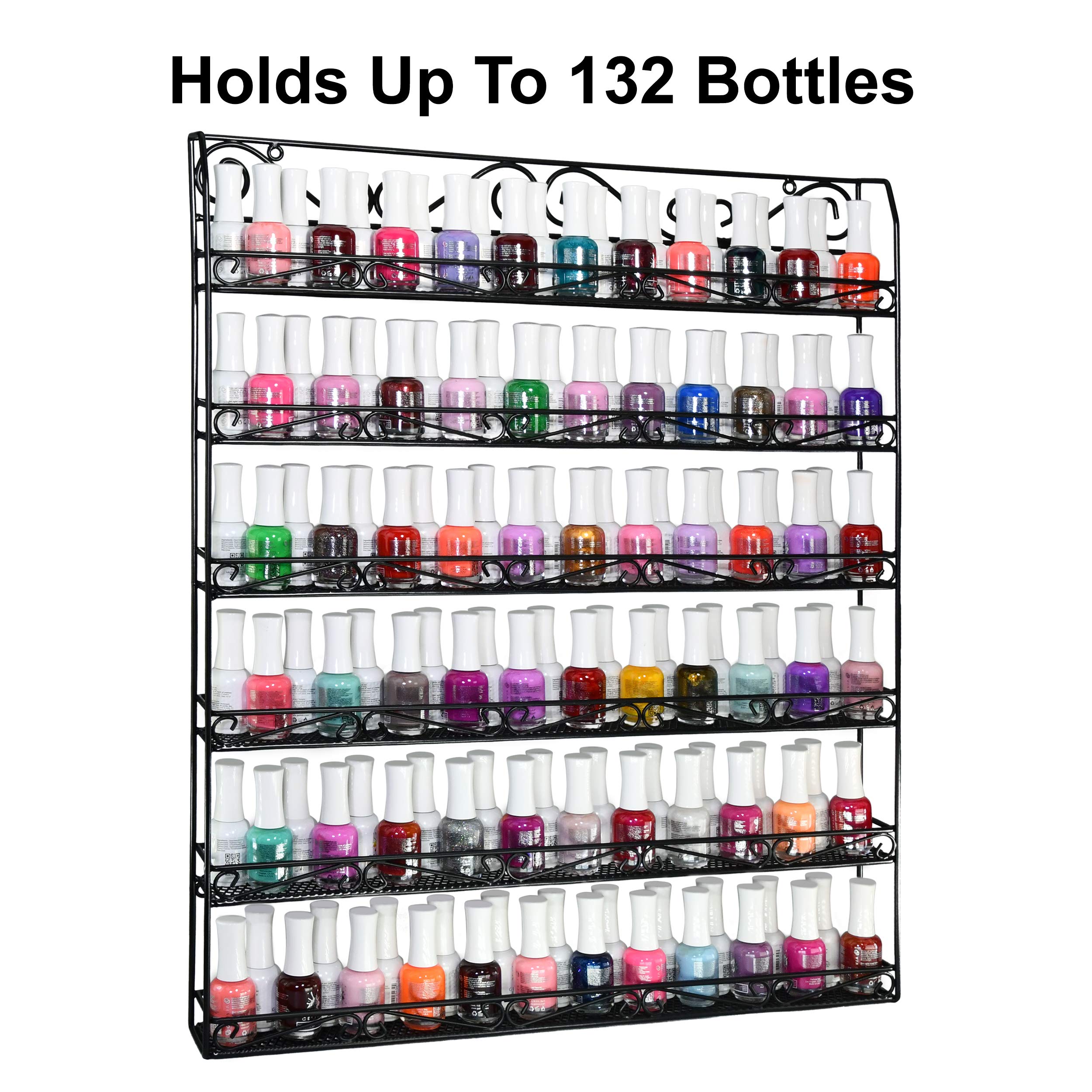 6 Tier Nail Polish and Essential Oil Organizer Wall Mount - Holds 60 Jars or 120 Bottles - Space Saving Shelf Storage for Salon, Bathroom, Bedroom - AMT Supply LLC (60B, Black)