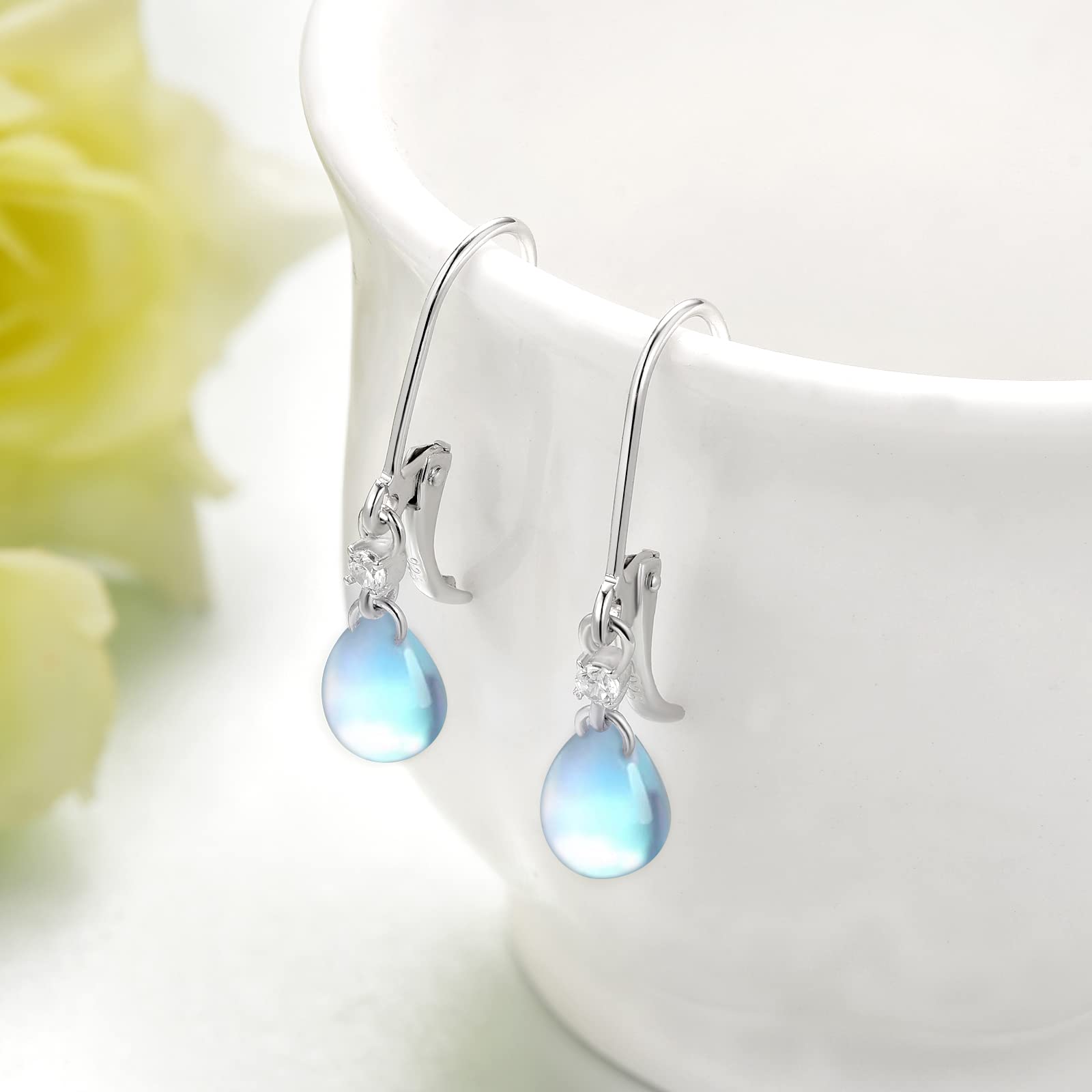 925 Sterling Silver Moonstone Leverback Earrings for Women | Hypoallergenic Moonstone Jewelry | Perfect Birthday Gift & Everyday Elegance