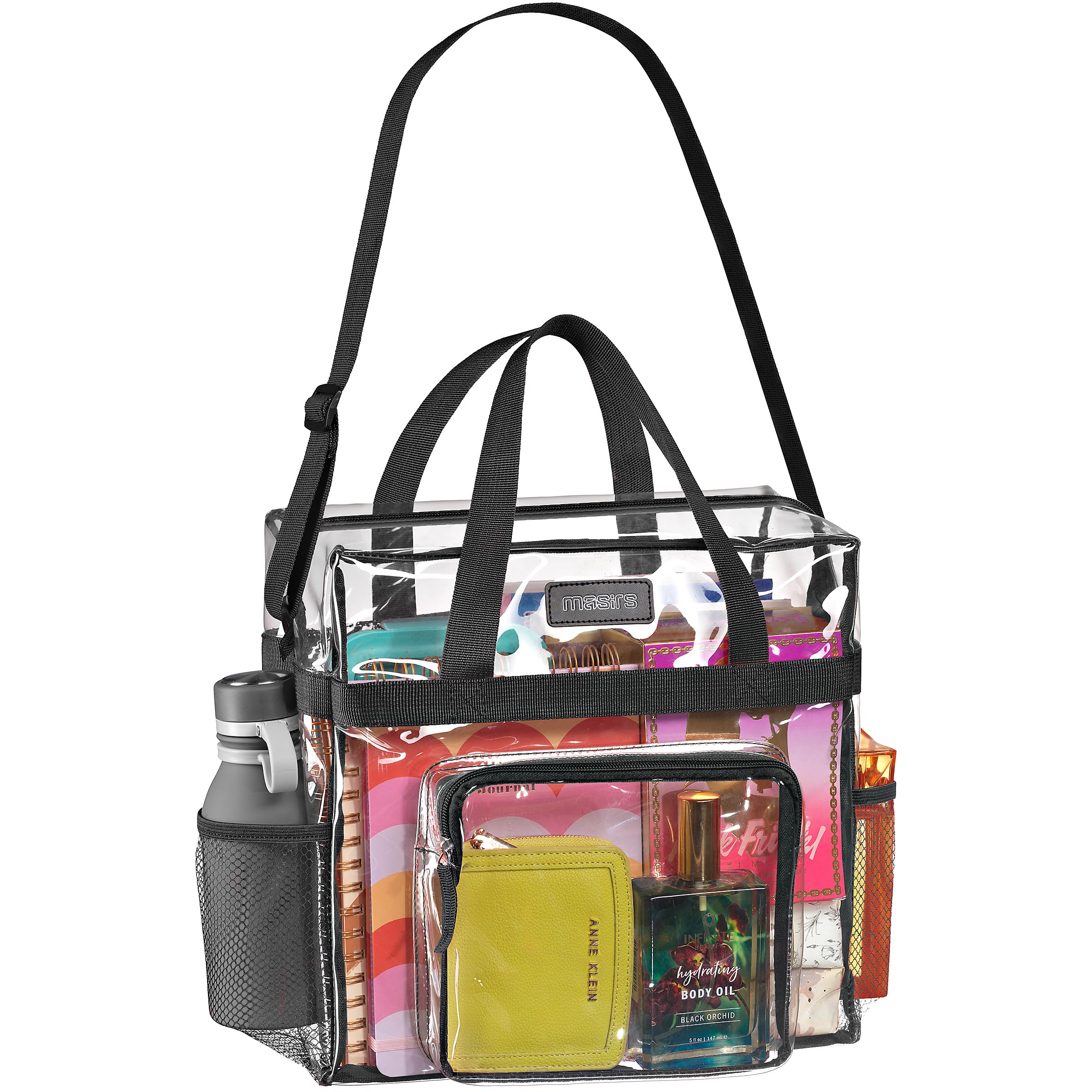Masirs Clear Tote Bag - Stadium Approved Transparent Purse with Mesh Pockets & Adjustable Shoulder Straps | Perfect for Work, Games, Concerts, Beach, Travel & School Events