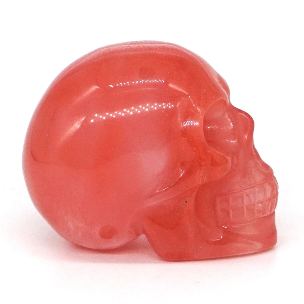 2 Pack Skull Statue Cherry Quartz Crystal Carved Figurines - Reiki Healing Stones, Home Decor, Room Decoration for Halloween, Meditation & Spiritual Gifts (Perfect for Altars, Yoga Spaces & Gothic Decor)