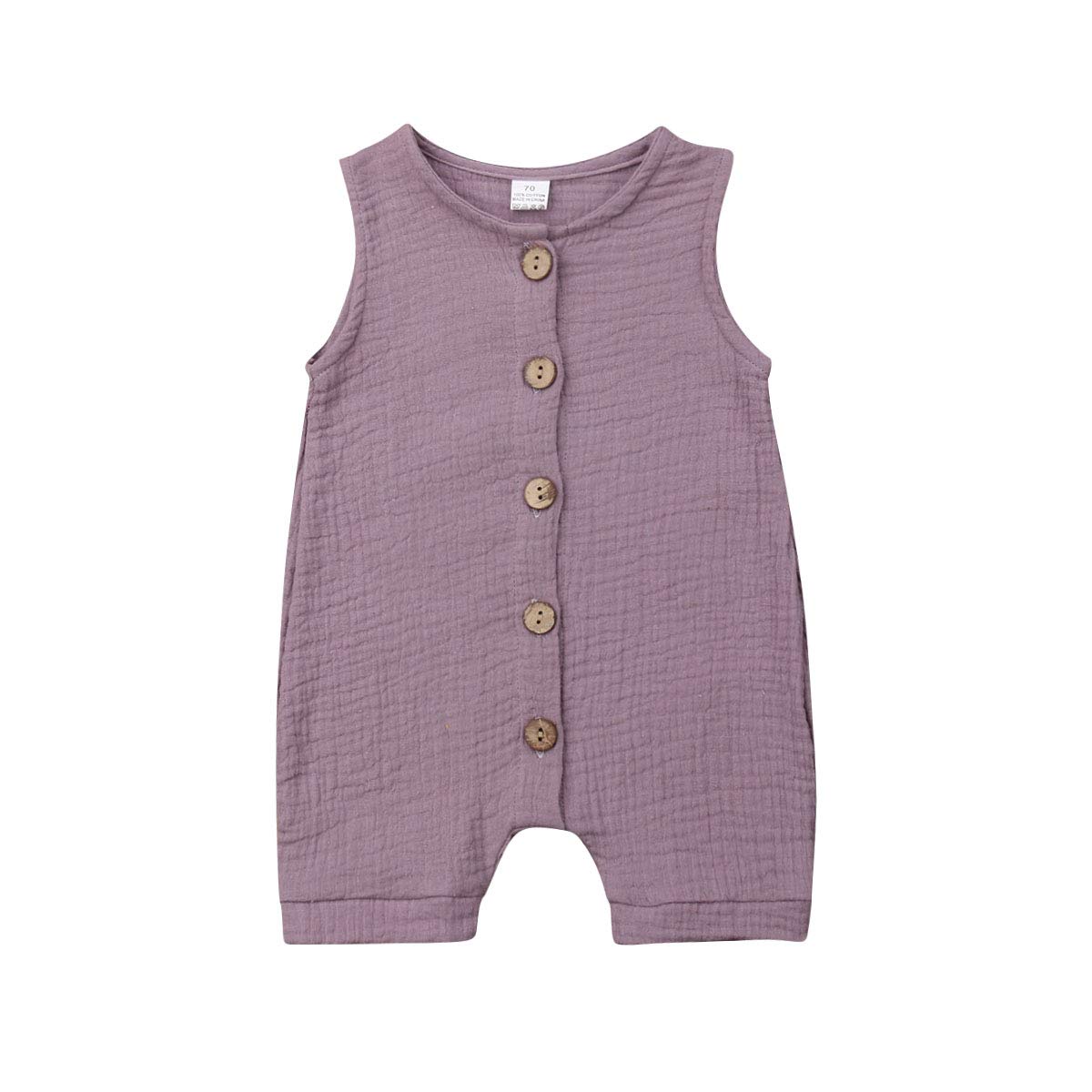Newborn Baby Clothes - Soft Cotton Linen Romper Jumpsuits for Boys & Girls | Button-Down Solid Overall Outfits | Perfect for Summer & Playtime
