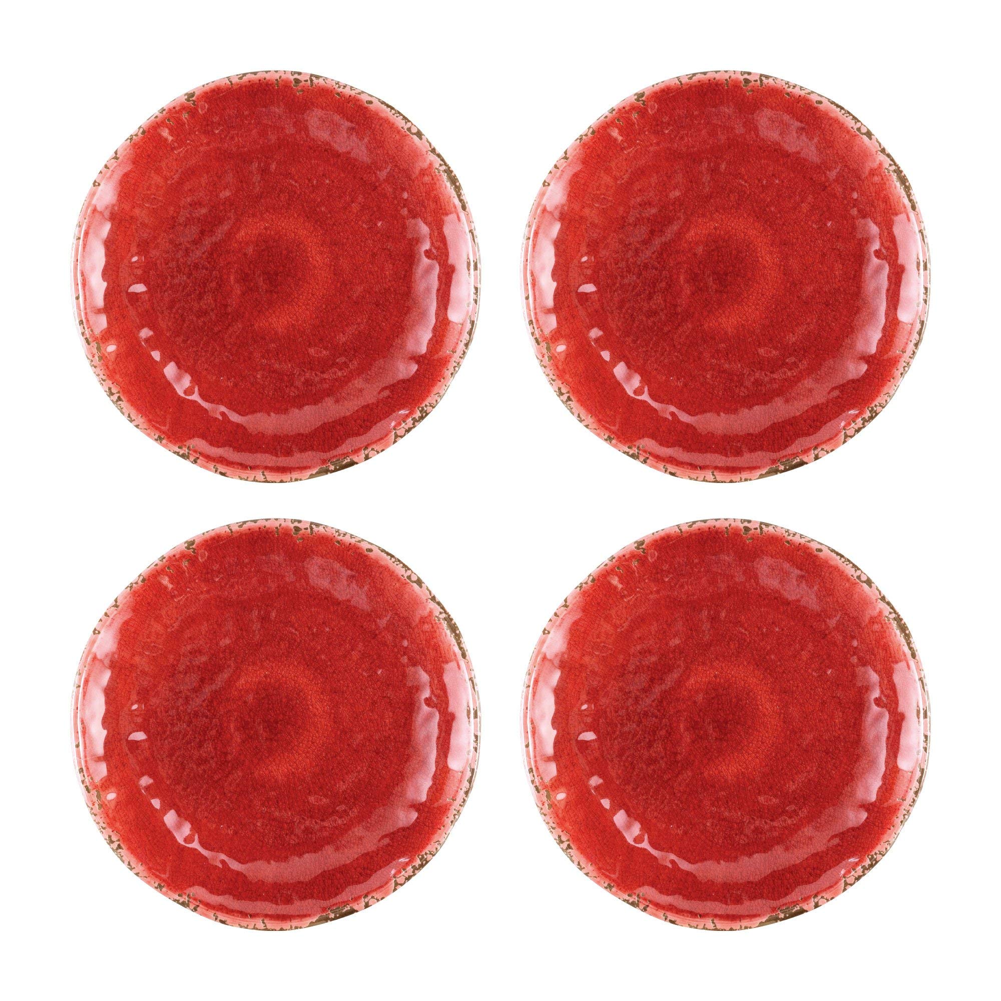 UPware 16-Piece Crackle Melamine Dinnerware Set - Durable Outdoor Dishes, Plates & Bowls for 4 - Shatterproof Red Tableware - Perfect for Picnics, Camping, and Patio Dining