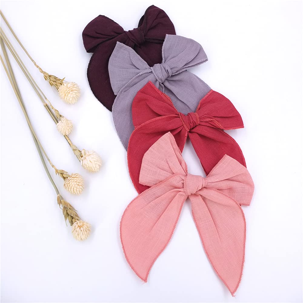 Fable Bow Hair Clips for Baby Girls, Kids & Women - Large Cotton Linen Sailor Hair Bows Accessories (Natural Classic) | Perfect for Parties, Weddings & Everyday Hair Styling