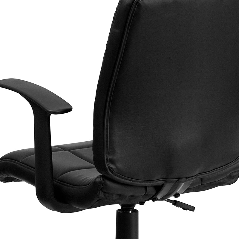 FLASH Clayton Mid Back Black Quilted Vinyl Swivel Task Office Chair with Arms - Ergonomic Desk Chair for Home Office, Computer Workstation & Conference Room