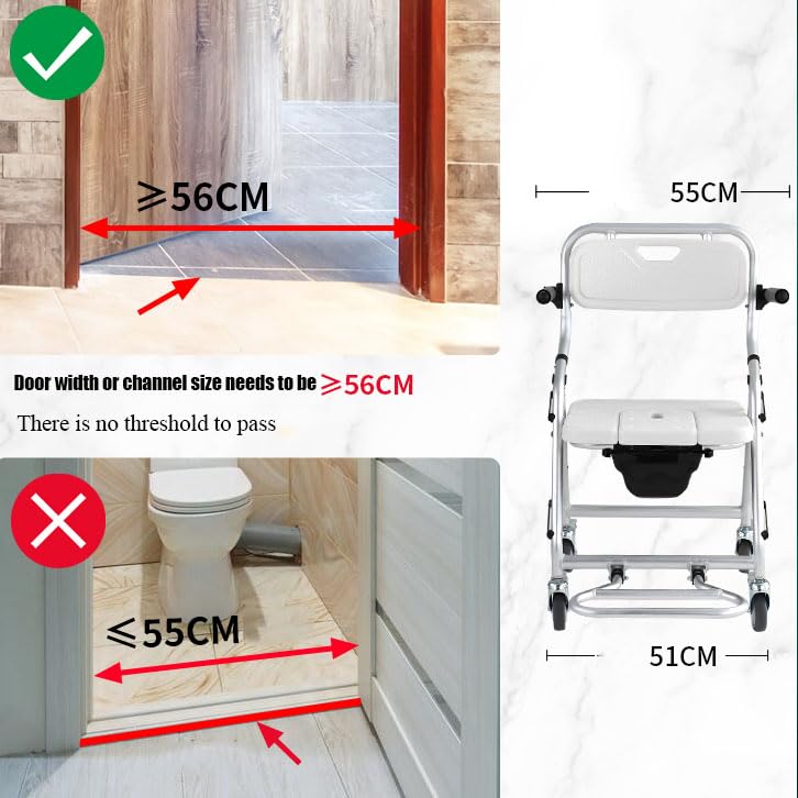 Joyfitness Foldable Rolling Shower and Toilet Chair for Seniors - Elderly Mobility Aid with Wheels for Bathroom Safety and Comfort - Ideal for Home Care and Assisted Living Facilities