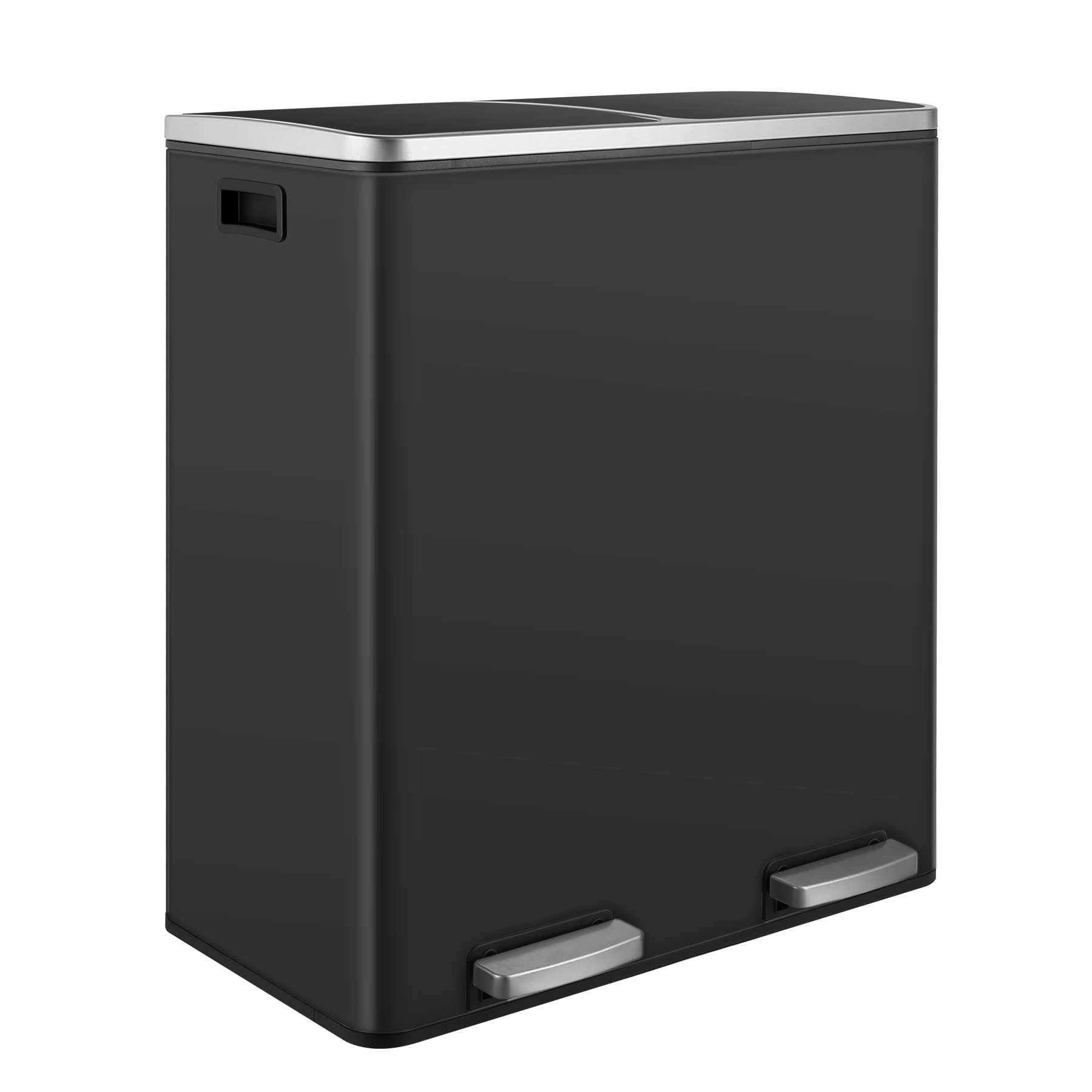 Dual Step Trash Can 16 Gallon (2×30L) - Stainless Steel Kitchen Garbage Bin with 2 Soft-Close Lids & Removable Waste Baskets - Recycling Bin with Handle for Home, Office & Restaurant Use - Black