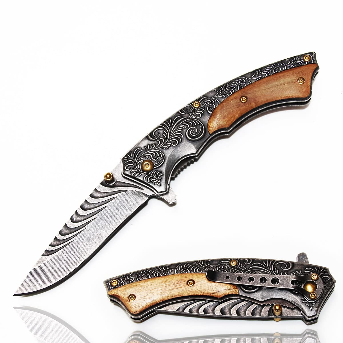 Premium Stainless Steel Foldable Pocket Knife - Stonewash Finish, Compact & Durable for Outdoor Adventures, Hunting, Camping, Survival & Everyday Carry (EDC) - Perfect Gift for Men & Outdoor Enthusiasts