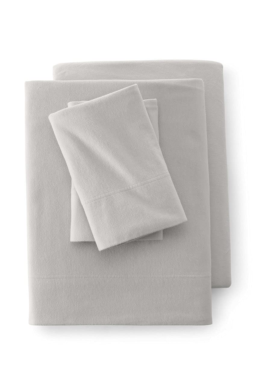 Lands' End Organic Flannel Solid Sheet Set - Gray Mist King Size with Pillowcases | Soft & Cozy Bedding for Winter Warmth & Comfort