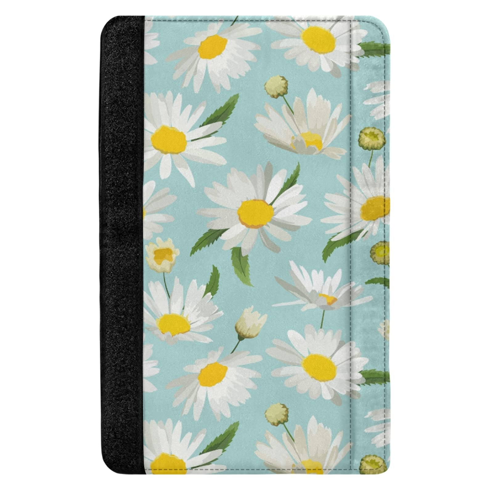 White Daisy Flowers with Green Leaves Seamless Turquoise Adjustable Car Seat Belt Pad Cover - Universal Shoulder Strap Cushion for Adults & Kids - Comfortable Driving Accessory for Long Trips & Daily Commutes