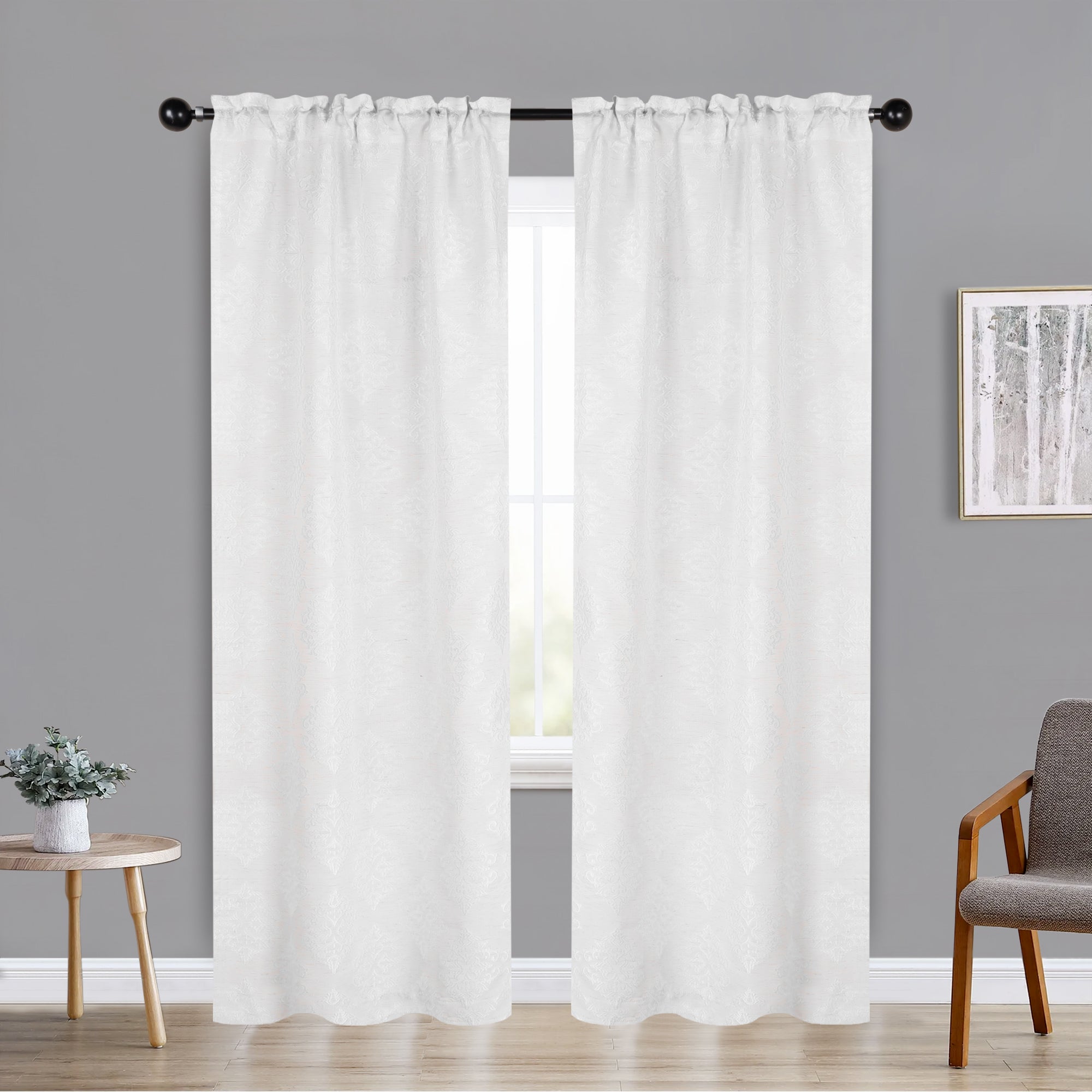 Venetian Damask Jacquard Curtain Panels Set of 2 - Luxury Window Treatments for Living Room & Bedroom