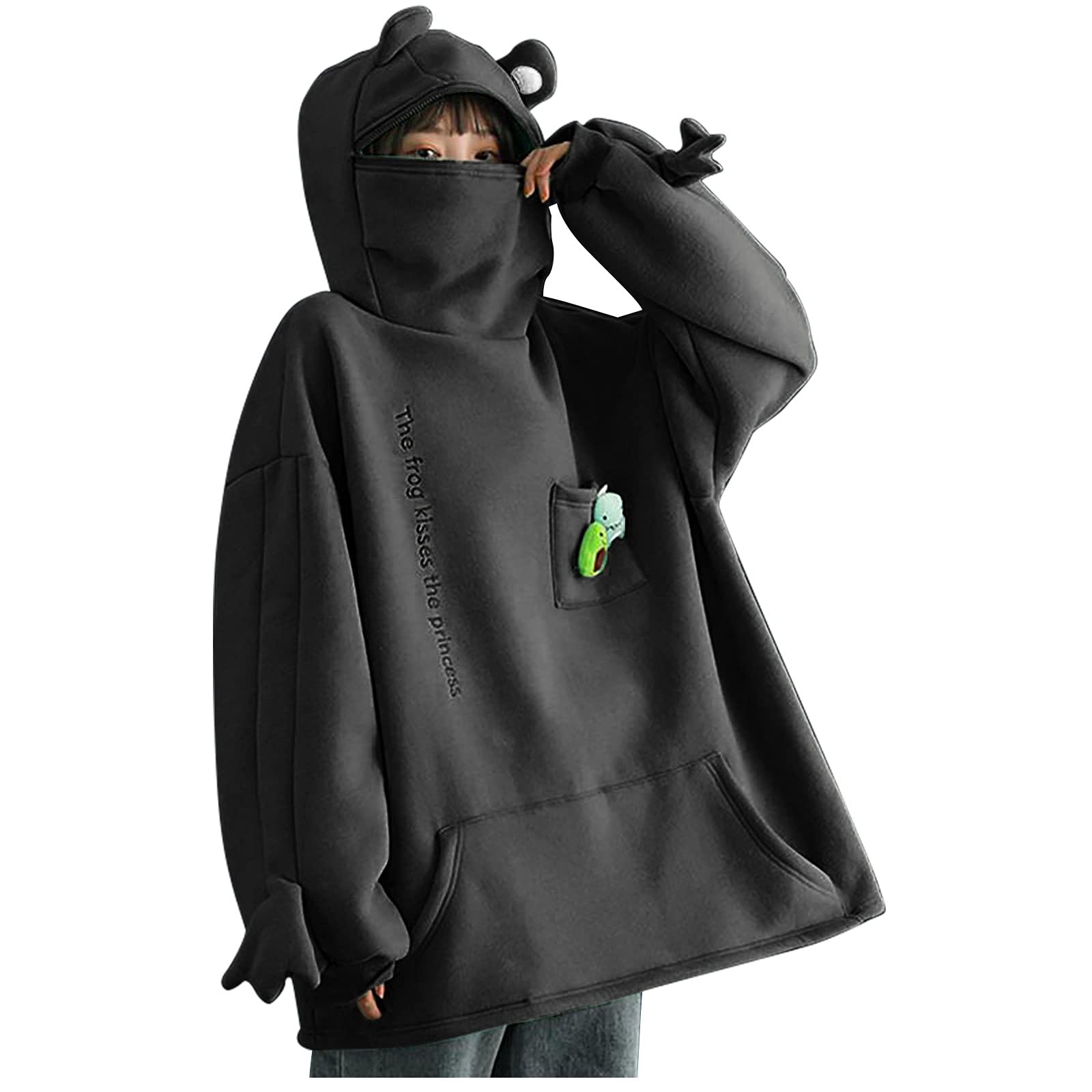 Trendy Oversized Frog Hoodie for Teen Girls - Cute Long Sleeve Pullover Sweatshirt | Perfect for Casual Wear, School Outfits & Street Fashion