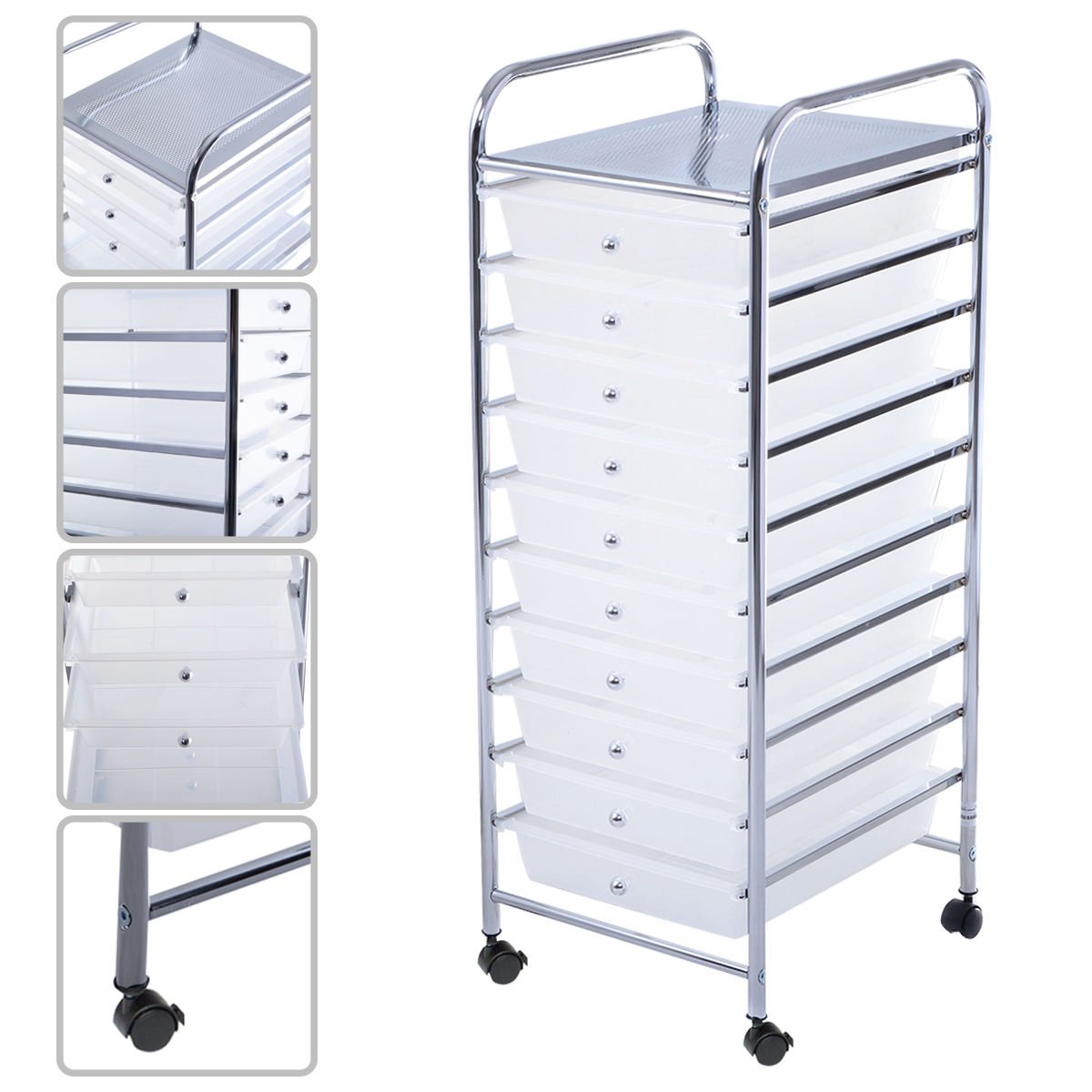Giantex 10-Drawer Rolling Storage Cart - Mobile File Organizer for School, Office & Craft Room - Clear Plastic Scrapbook Paper Organizer - Perfect for Classroom Supplies, Office Documents & Craft Storage