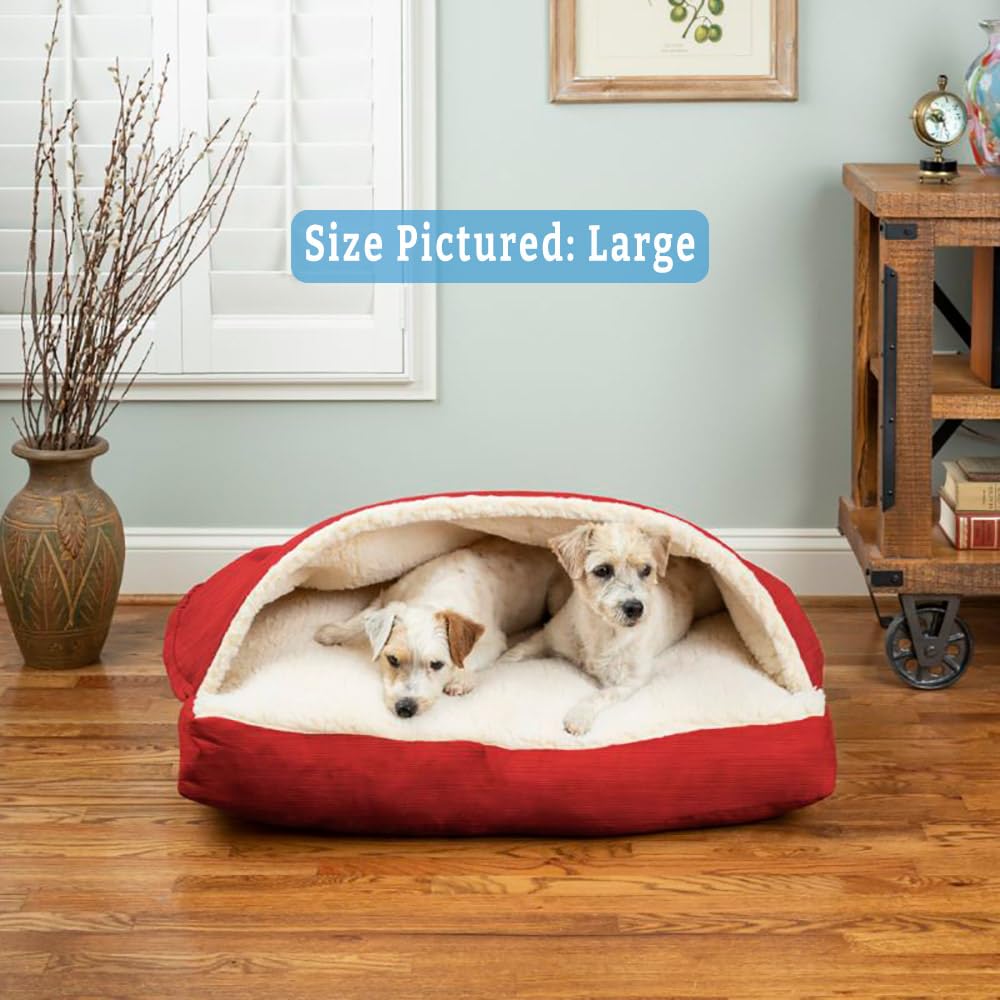 Snoozer Cozy Cave Dog Bed - Large Rectangle Pet Bed for Dogs, Soft & Warm, Red - Perfect for Indoor Use, Crate, or Travel Comfort