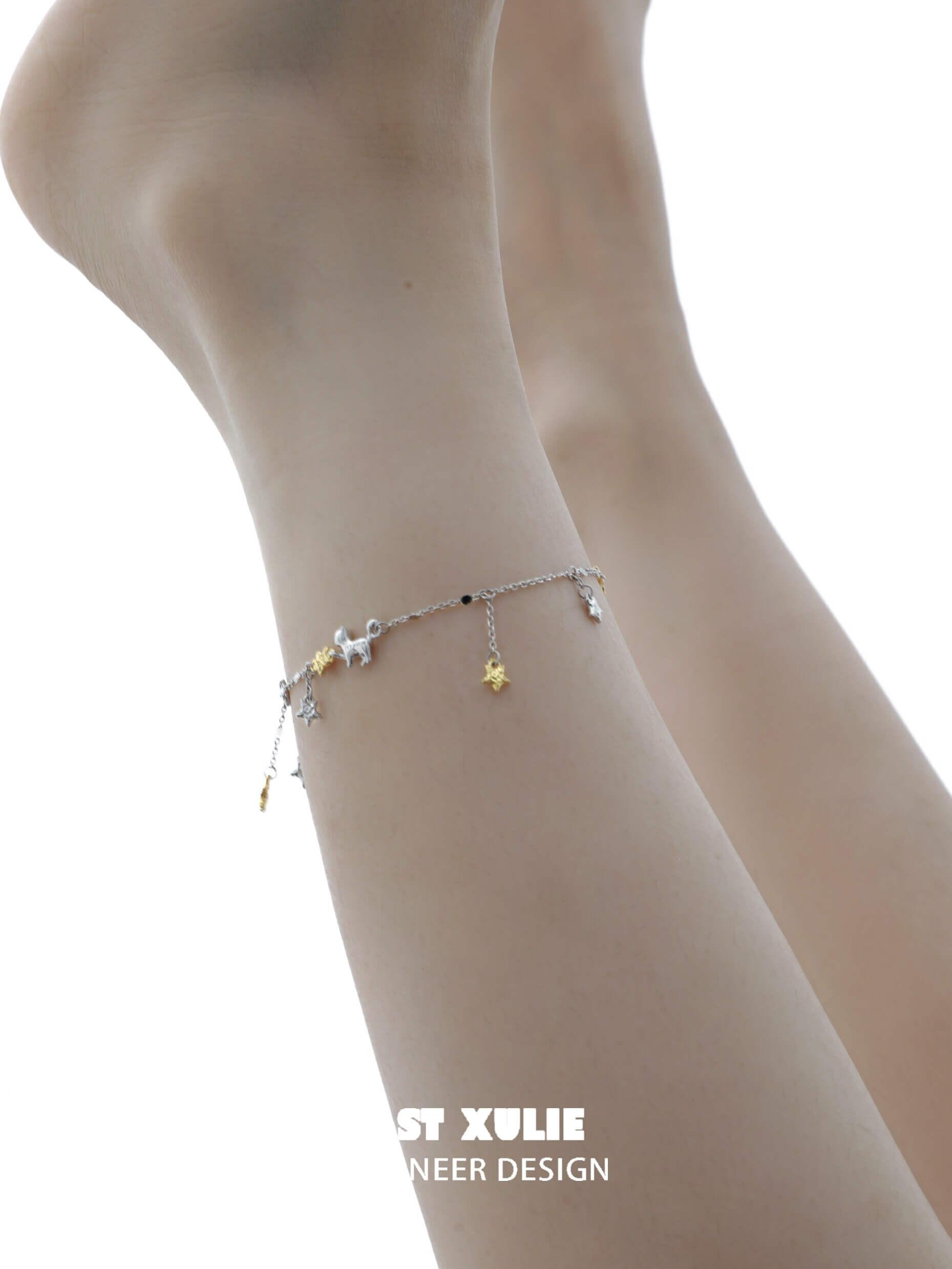 Cat's Gaze S925 Sterling Silver Star Tassel Anklet - Elegant Adjustable Ankle Bracelet for Women, Perfect for Beach Parties, Summer Outfits & Boho Fashion