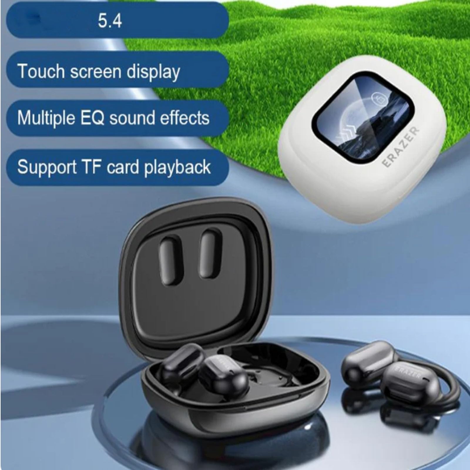 Smart Touch Screen Open-Ear Bluetooth Headphones - True Wireless Earbuds with Bluetooth 5.4, IPX5 Waterproof & LED Display - Perfect for Running, Cycling & Outdoor Activities (Black)