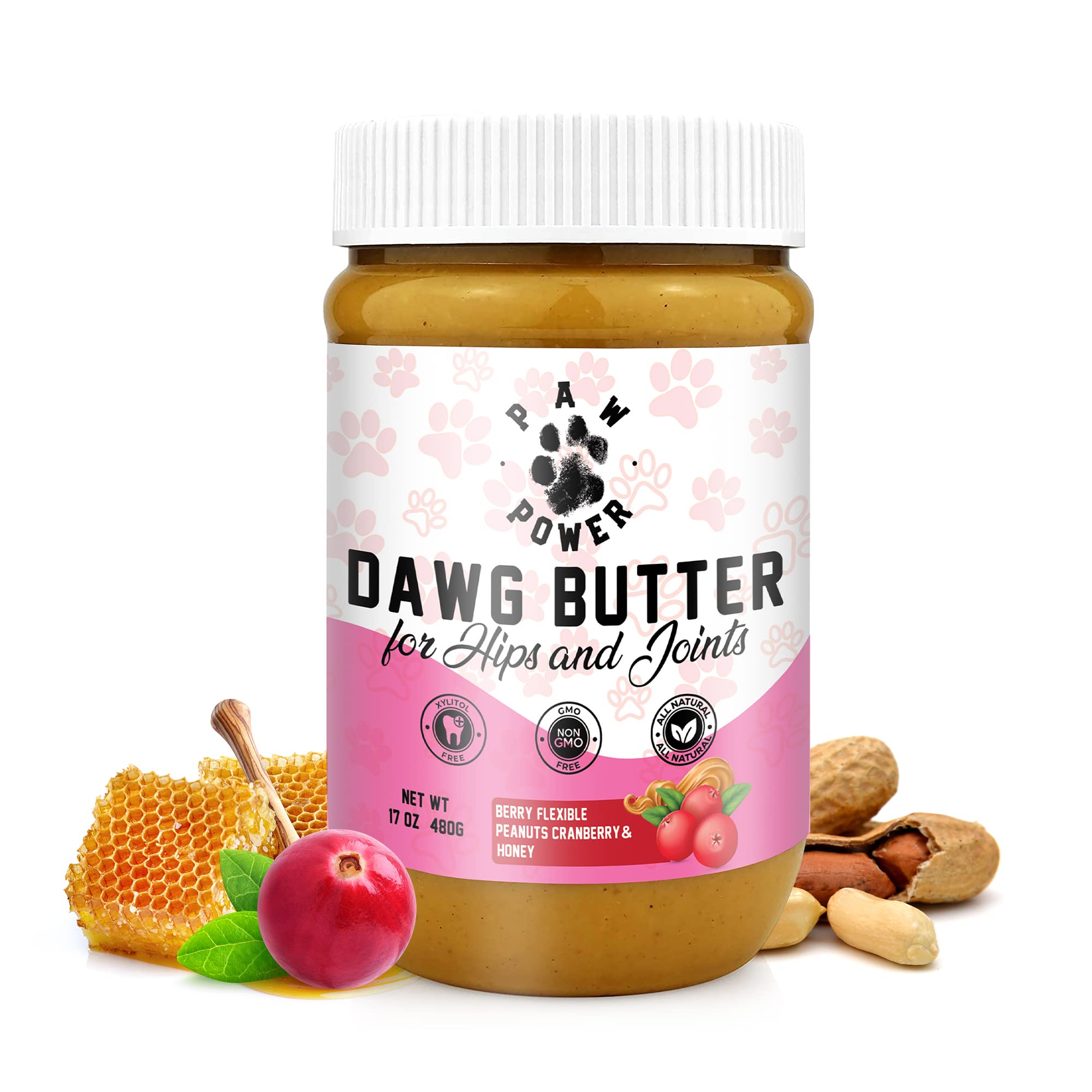 **PAW POWER All Natural Peanut Butter Dog Treats - Non-GMO, Xylitol-Free Dog Peanut Butter for Puppies & Senior Dogs | Delicious Dog Treat Paste for Training, Birthday & Daily Rewards (Cranberry Flavor)**    **Use Cases:** Perfect for training sessions, birthday celebrations, or as a daily healthy snack for your furry friend.