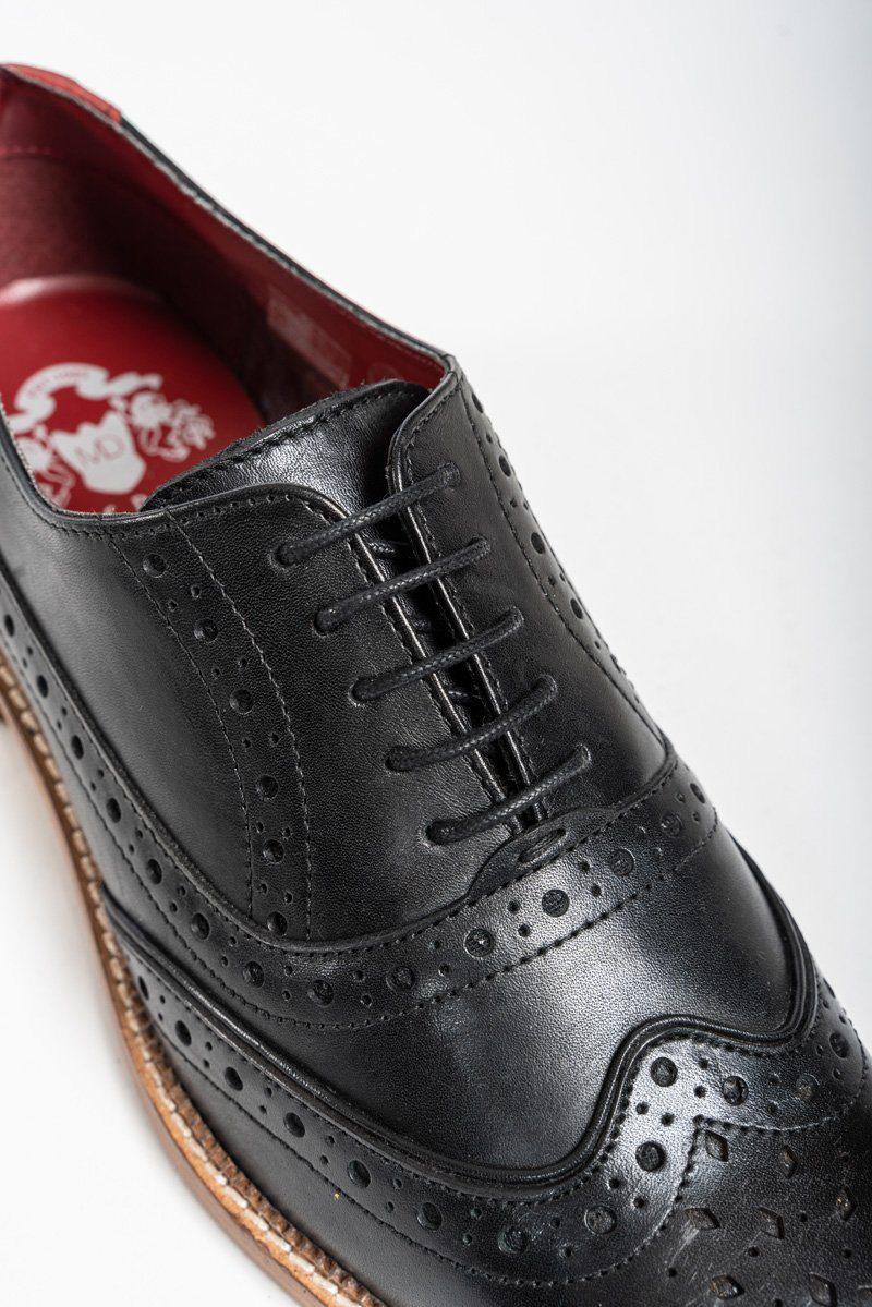 LARKIN Men's Black Leather Brogue Shoes - Classic Oxford Style Dress Shoes for Business, Office & Formal Occasions