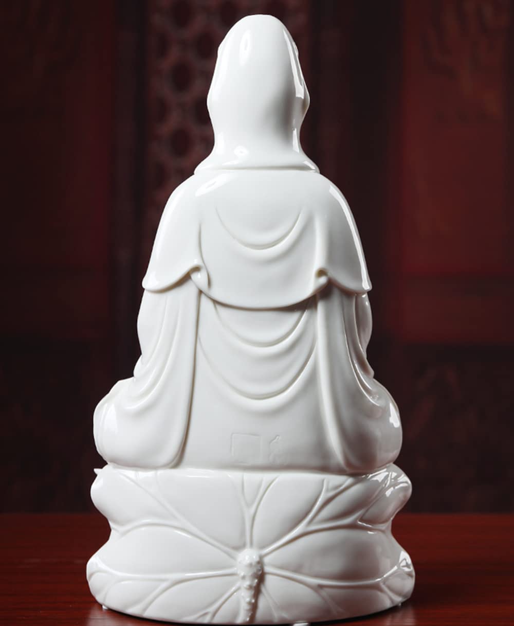 11 Inch White Guan Yin Statue - Buddhist Avalokiteshvara Kuanyin on Lotus - Chinese Feng Shui Decor for Home Altar, Meditation Room & Office (Best Spiritual Gift)