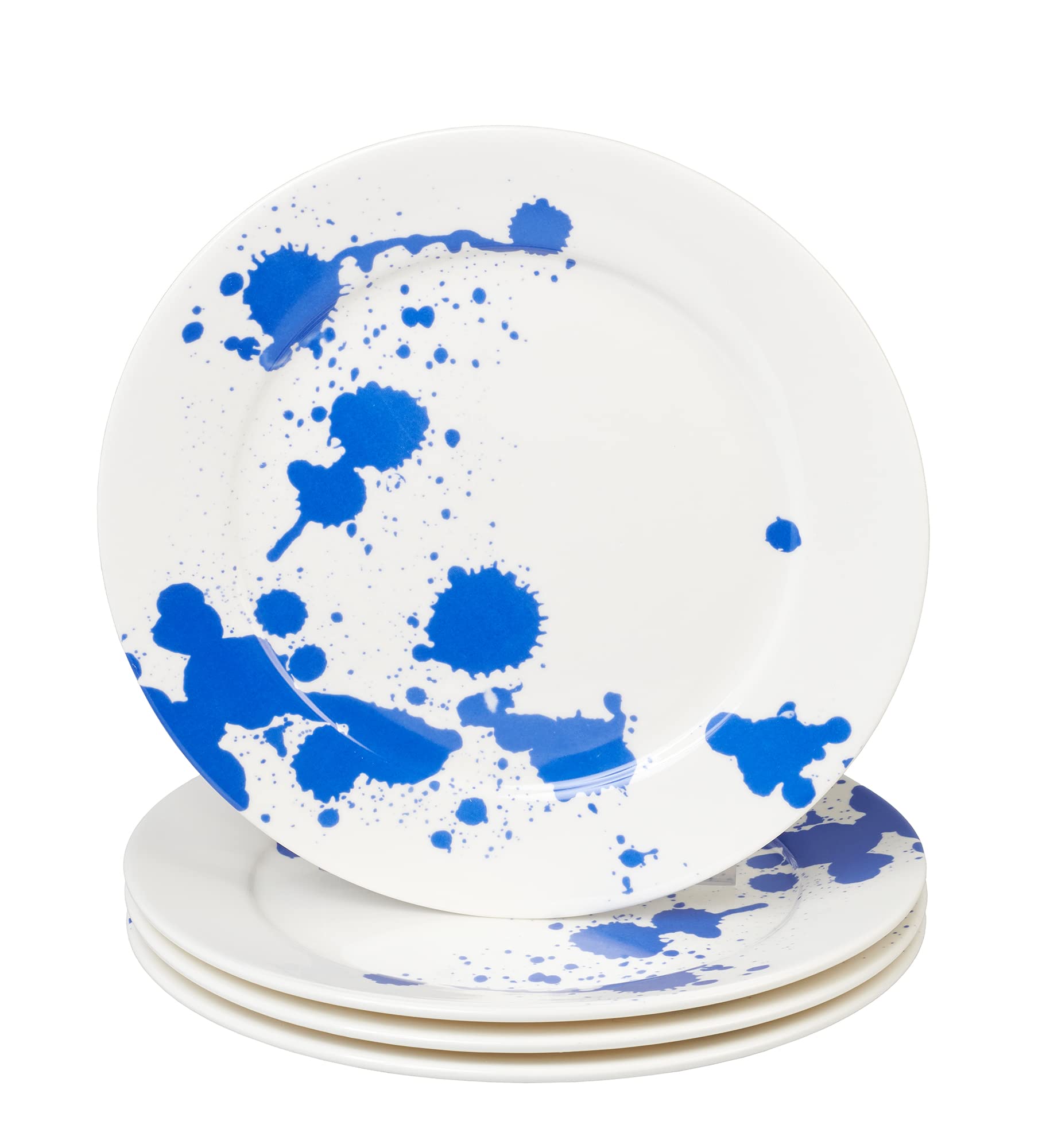 Servappetit Set of 4 White Dinner Plates with Blue Accents - 11 Inch Ceramic Plates, Oven, Microwave & Dishwasher Safe - Perfect for Family Dinners, Parties & Everyday Use