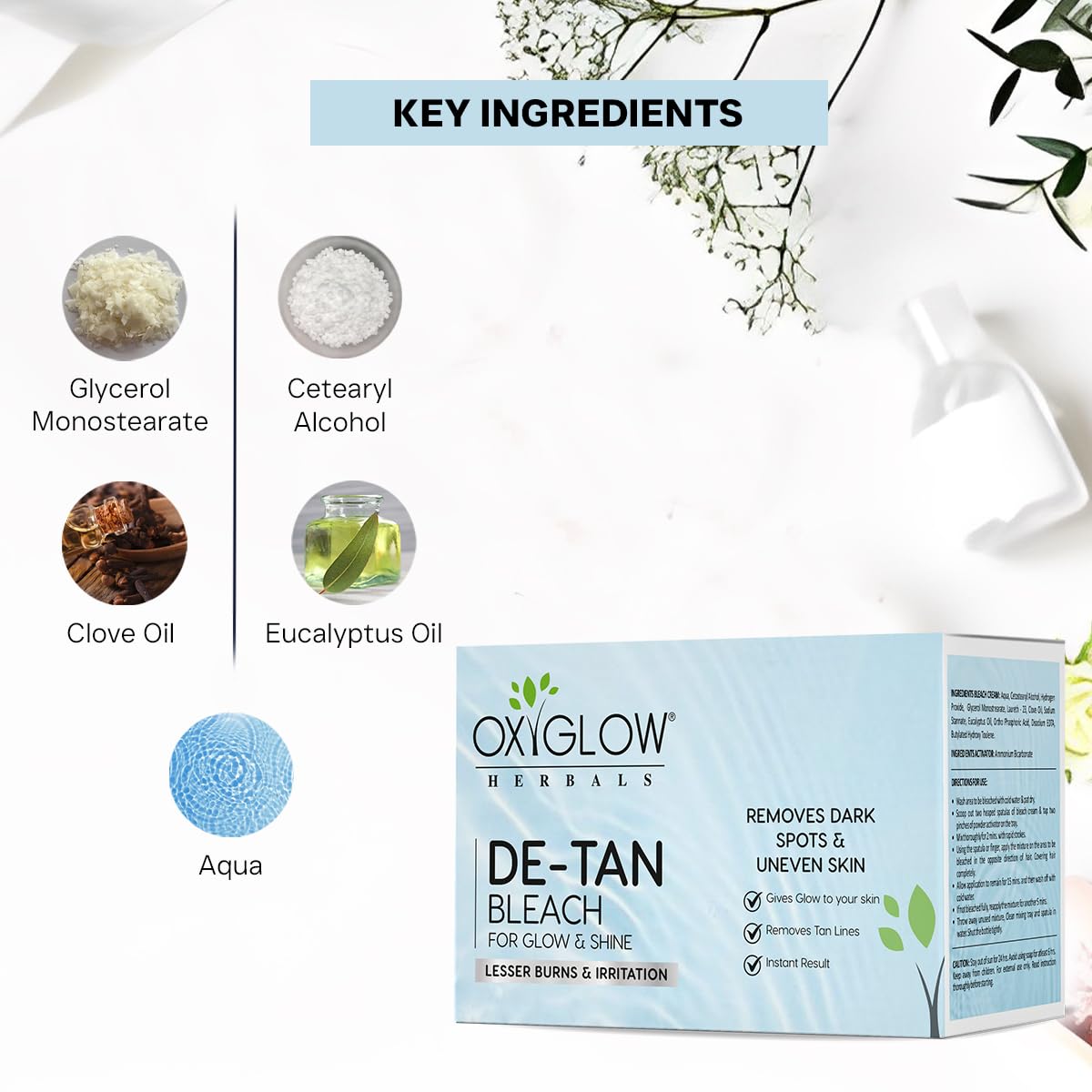 OxyGlow Herbals D-Tan Bleach Cream 300g - Skin Brightening, Tan Removal, Dark Spot Corrector for Face & Body | Moisturizing & Toning Cream for Women | Perfect for Summer Tan, Uneven Skin Tone & Daily Glow Boost