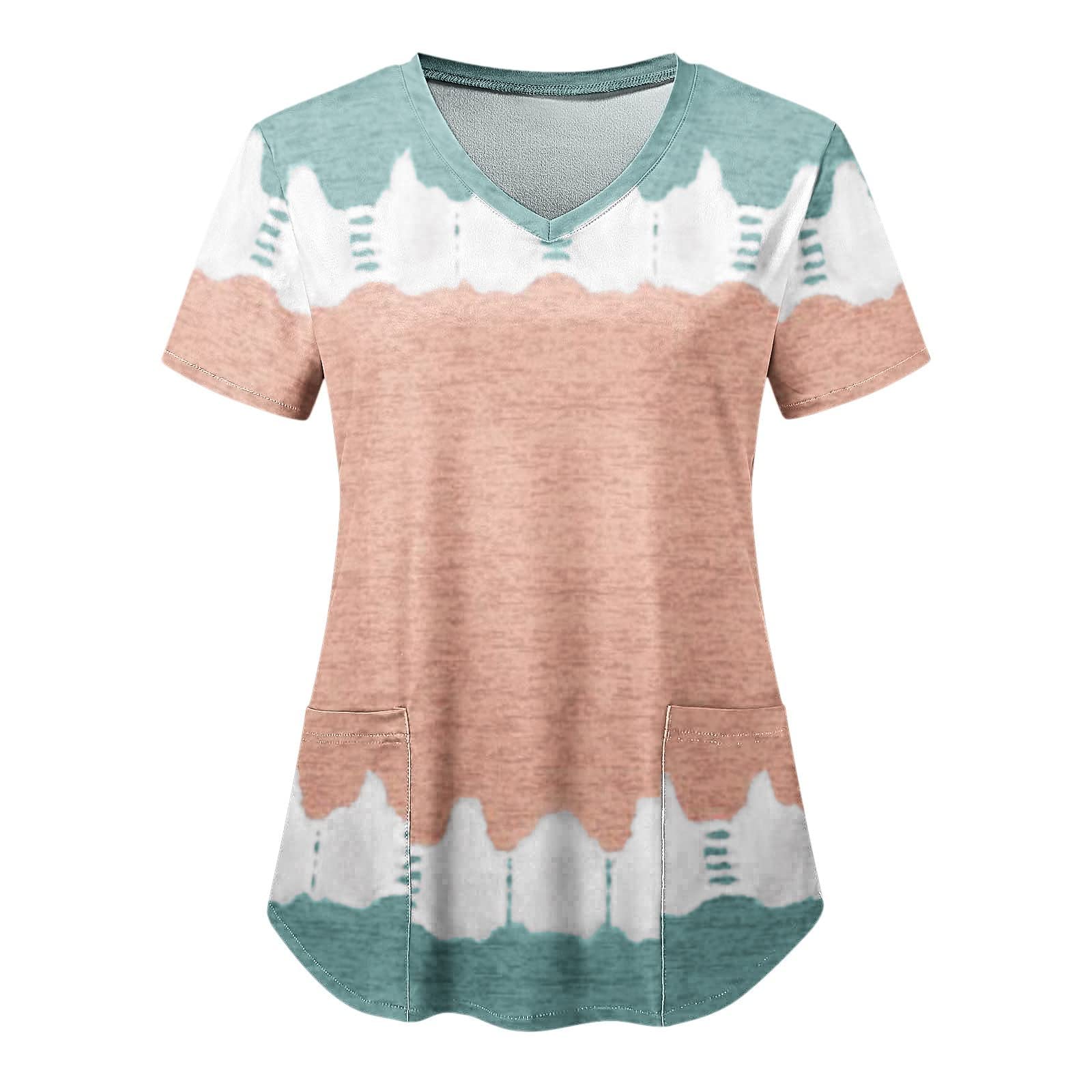 Women's Tie Dye Short Sleeve V-Neck T-Shirt with Front Pocket - Cute Casual Summer Top for Women 2022 - Perfect for Beach Outings, Music Festivals & Everyday Wear