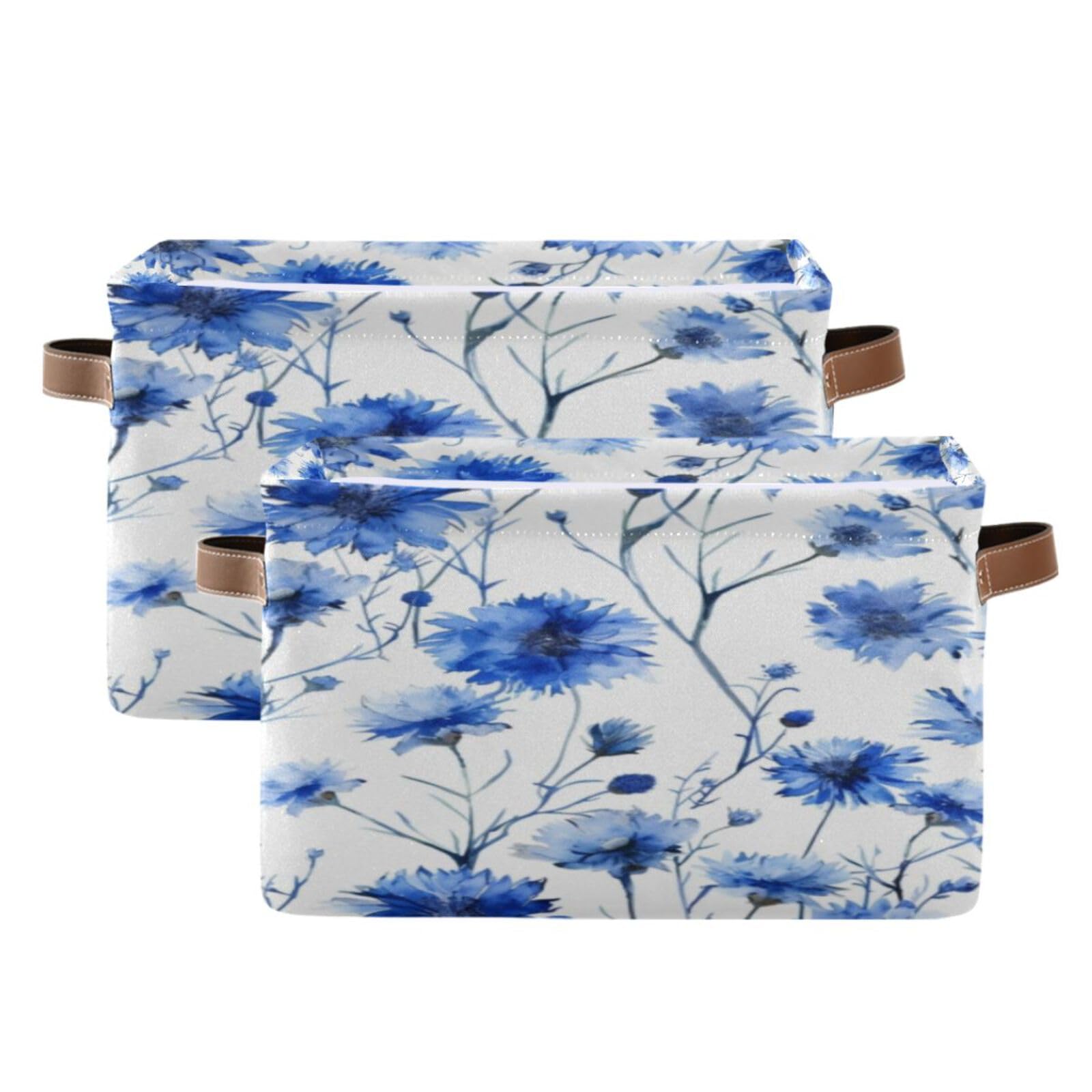 Large Fabric Storage Bins with Handles - Collapsible Organizer for Clothes, Toys & Home | Blue Wildflower