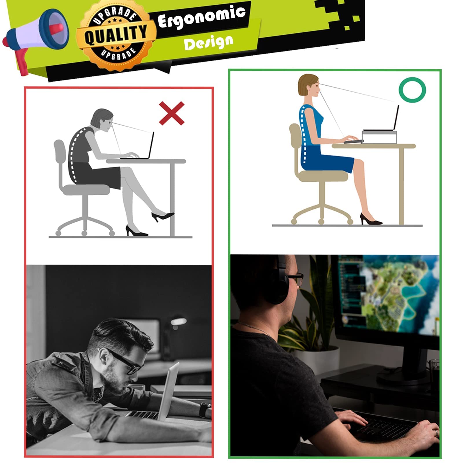 Adjustable Monitor Stand Riser - 3 Height Settings, Ergonomic Laptop & Computer Stand for Office & Home, Black Plastic Base for PC, iMac, Printer (Perfect for Workspace Organization & Eye Strain Relief)