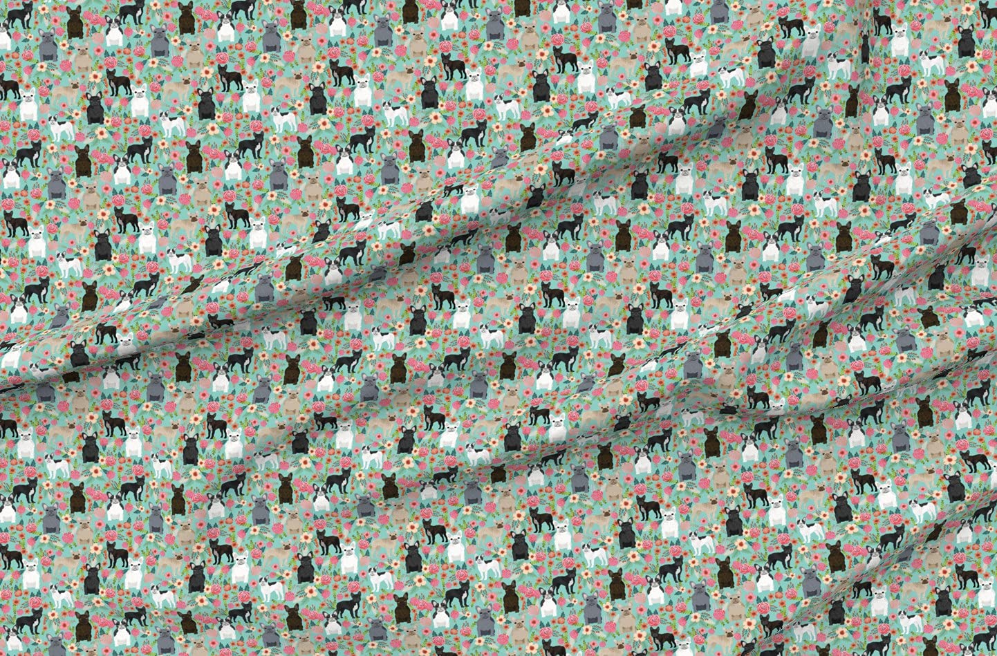 Frenchie Florals Cute French Bulldogs Printed Minky Fabric - Best Pet Bulldog Frenchies Design for Sewing, Baby Blankets & Quilt Backing | Soft Plush Fat Quarter Fabric for DIY Crafts, Home Decor & Gift Making