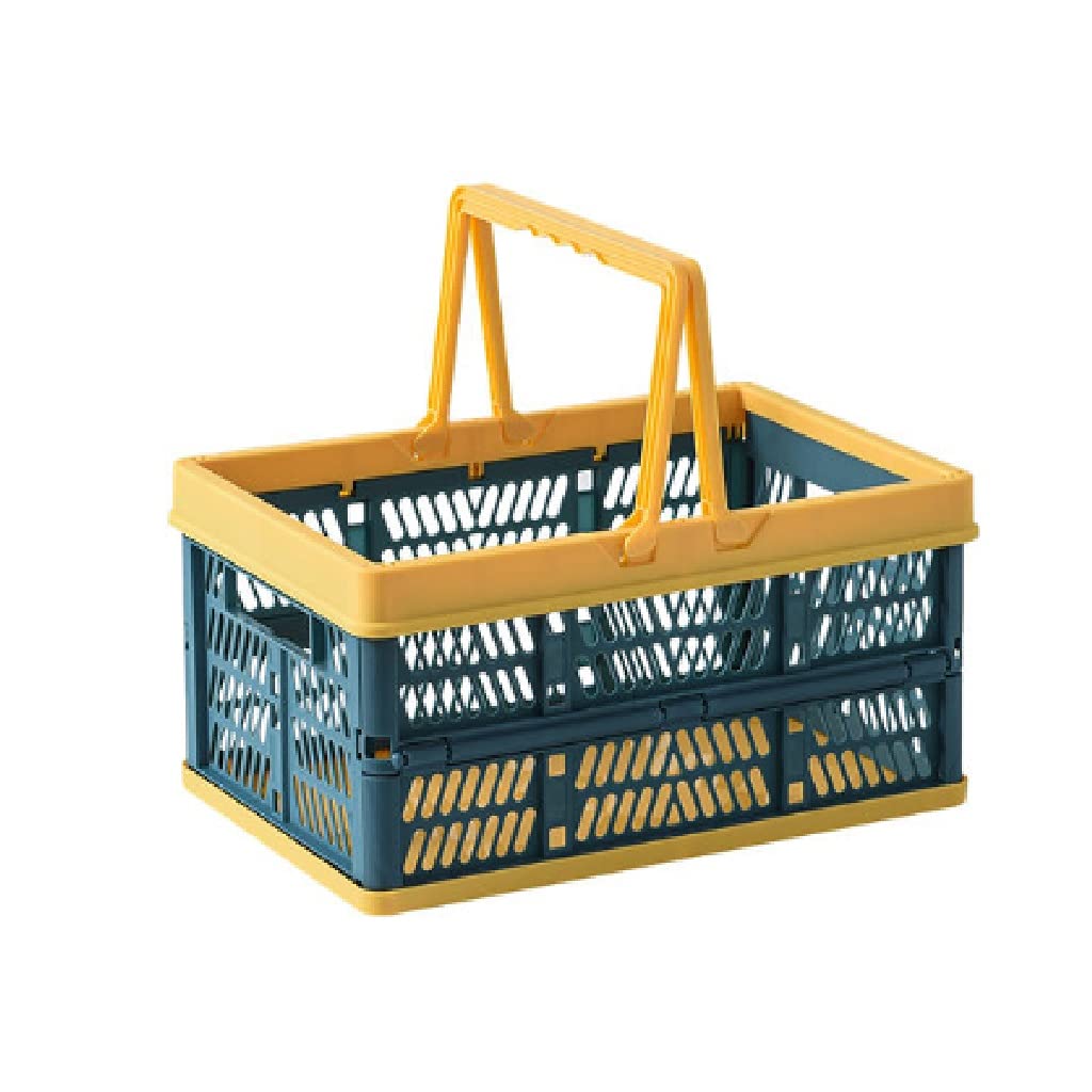 Foldable Shopping Basket - Lightweight Plastic Grocery Basket for Supermarket, Picnic, Snack & Fruit Storage - Portable Collapsible Storage Organizer for Home, Kitchen, Pantry & Outdoor Use