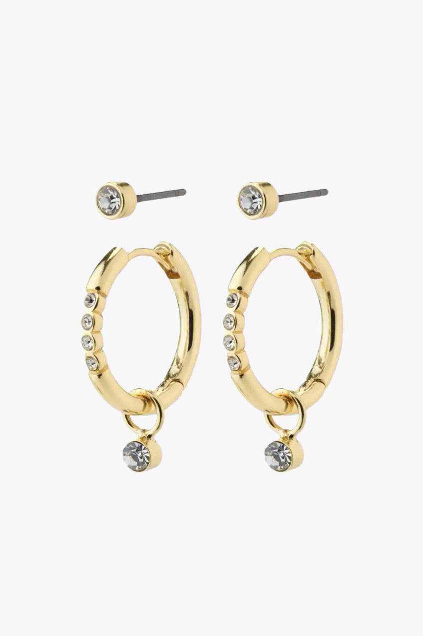 Elna Crystal Hoop Gold Earrings Set of 2 - Recycled Gold Jewelry for Women, Elegant Dangle Earrings for Party, Wedding & Everyday Wear