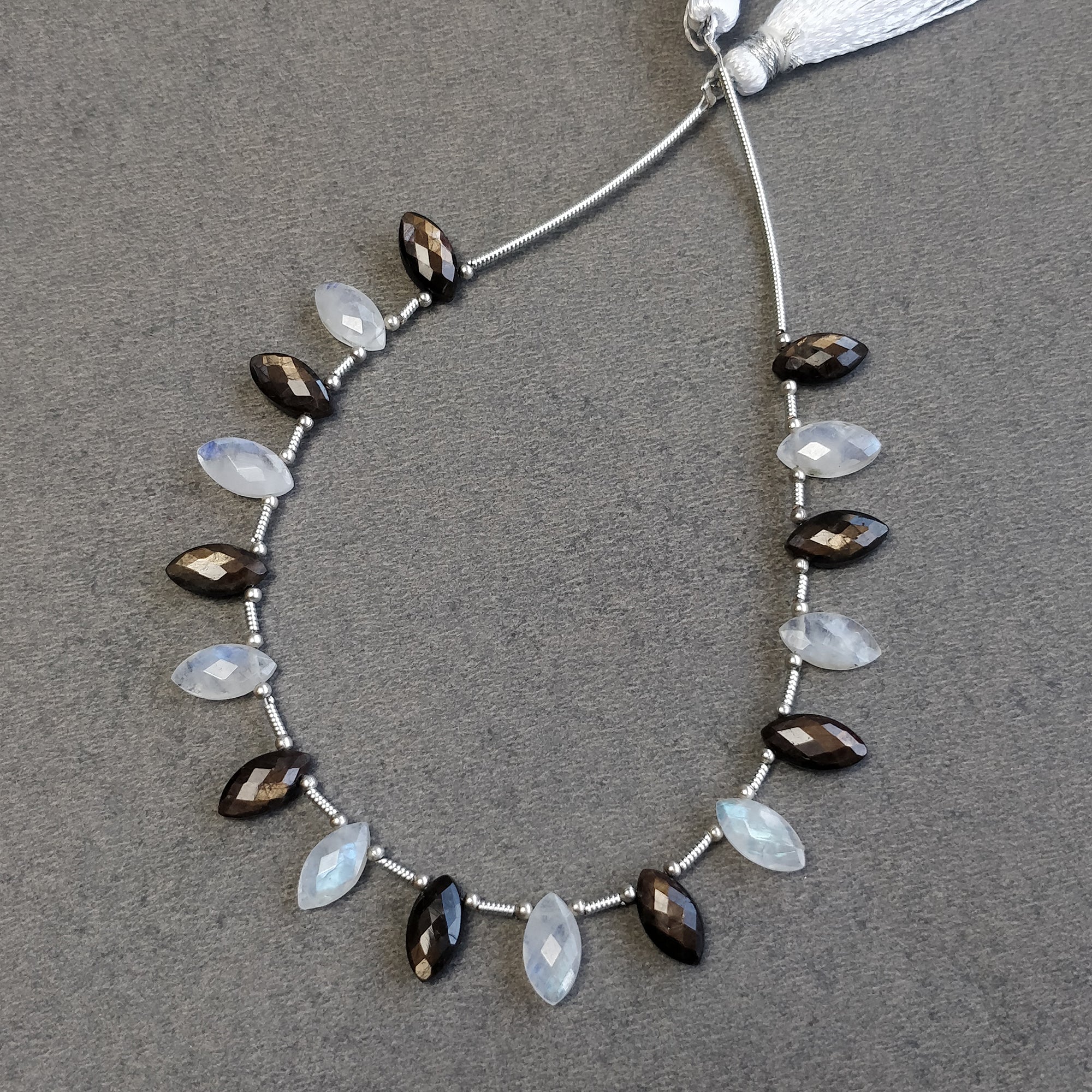 Natural Untreated Chocolate Sapphire & Rainbow Moonstone Marquise Faceted Loose Beads - Checker Cut Gemstones for Handmade Bracelets & Jewelry Making - Perfect for Boho, DIY Crafts & Gift Giving