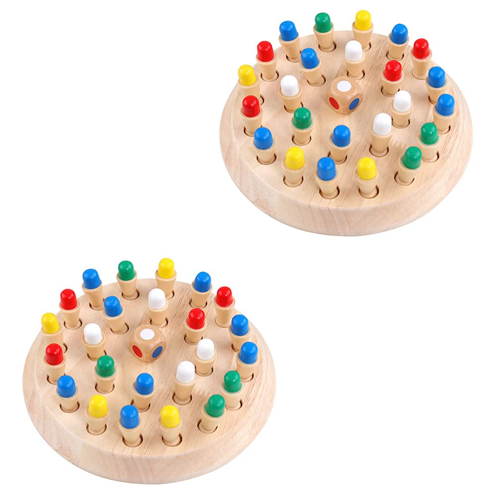 Wooden Memory Matchstick Chess Game - 2 Sets Logic IQ Brain Teaser Puzzle for Kids & Adults | Fun Family Party Games, Birthday Favors & Educational Classroom Activities