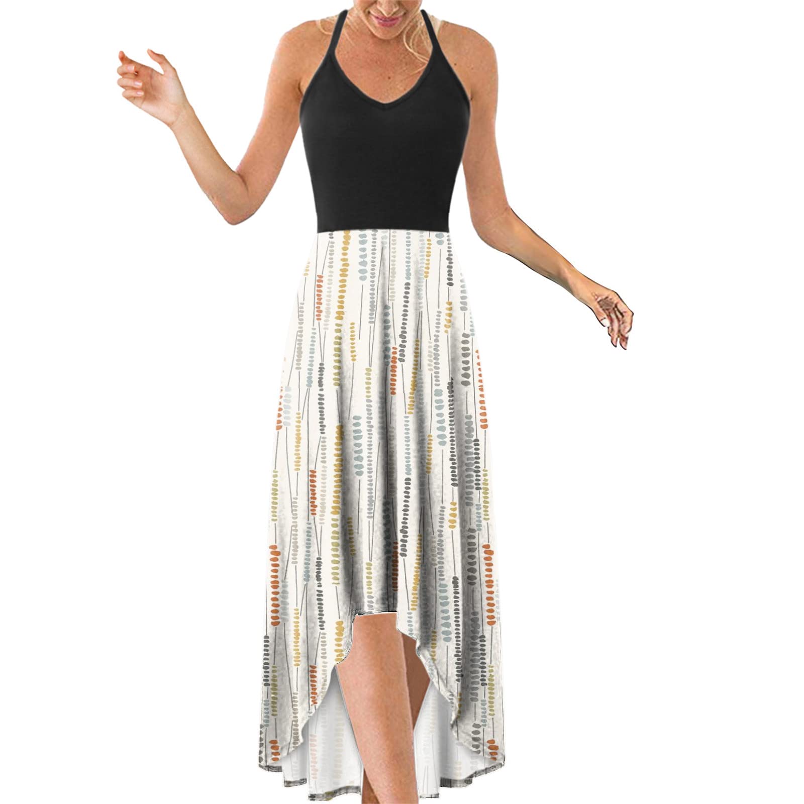 Sexy Sleeveless V-Neck Bohemian Floral Summer Dress for Women - Casual Beach Dress with Booties in Black | Perfect for Vacations, Parties & Outdoor Events