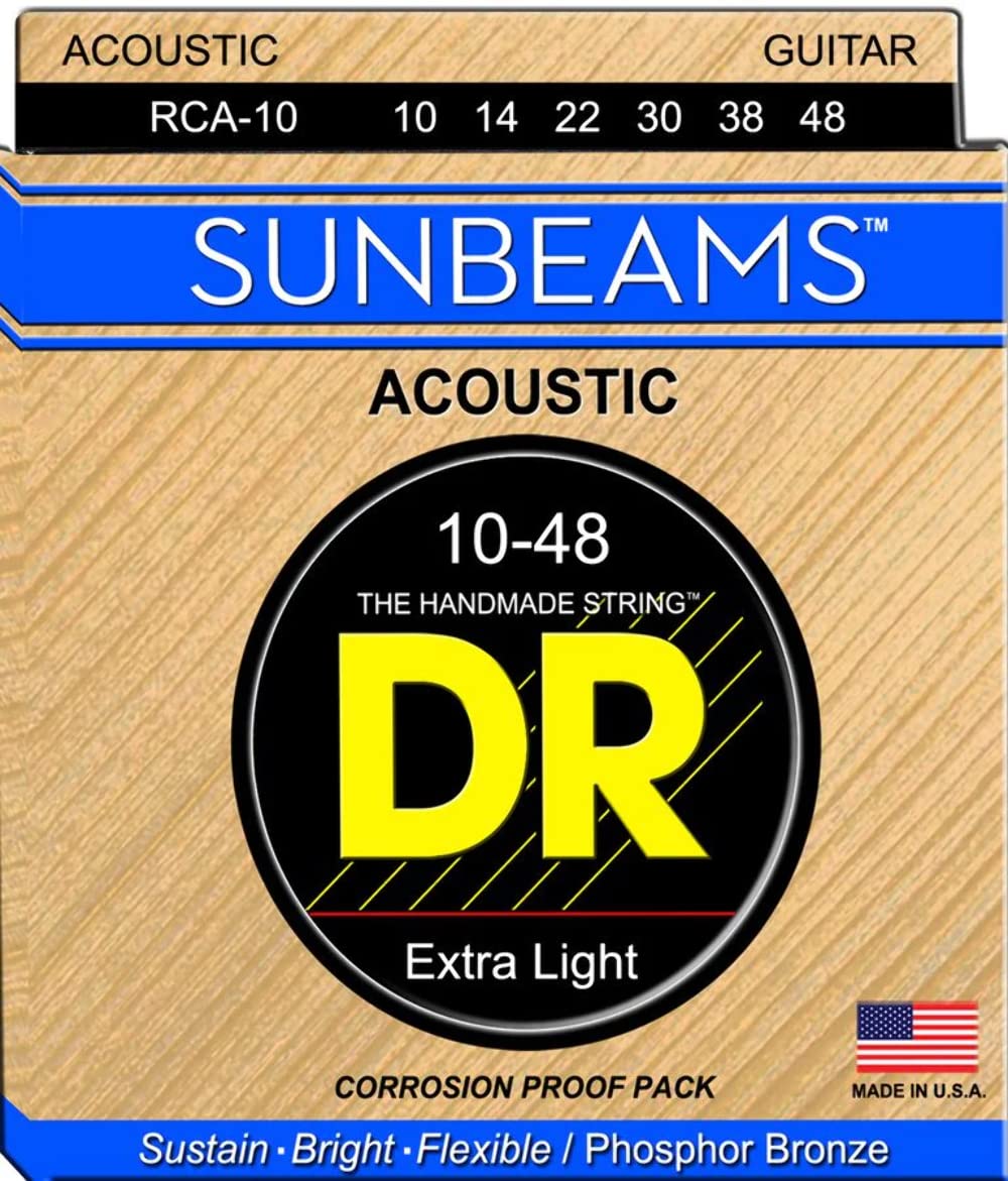 DR Strings Sunbeam Phosphor Bronze Acoustic Guitar Strings 10-48 Gauge - Round Core for Warm Tone & Longevity | Perfect for Folk, Country & Fingerstyle Playing