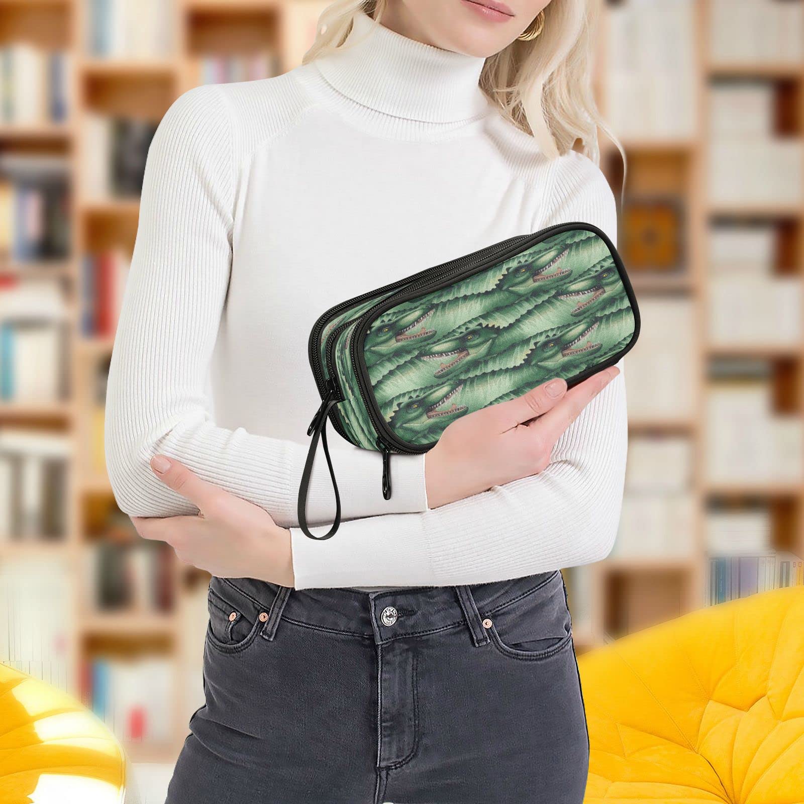 3D Dinosaurs Print Pencil Case - Vintage Animal Cartoon Pen Pouch Holder with 3 Compartments, Large Capacity Stationery Organizer for School, Office & Travel - Perfect for Teens & Adults (Makeup Bag Alternative)